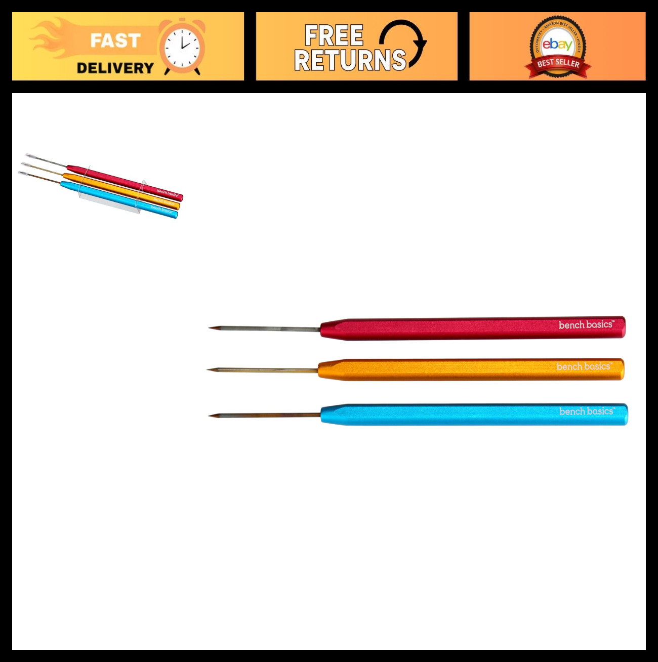 Bench Basics Premium Titanium Soldering Picks Set of 3, Roll Proof Handle