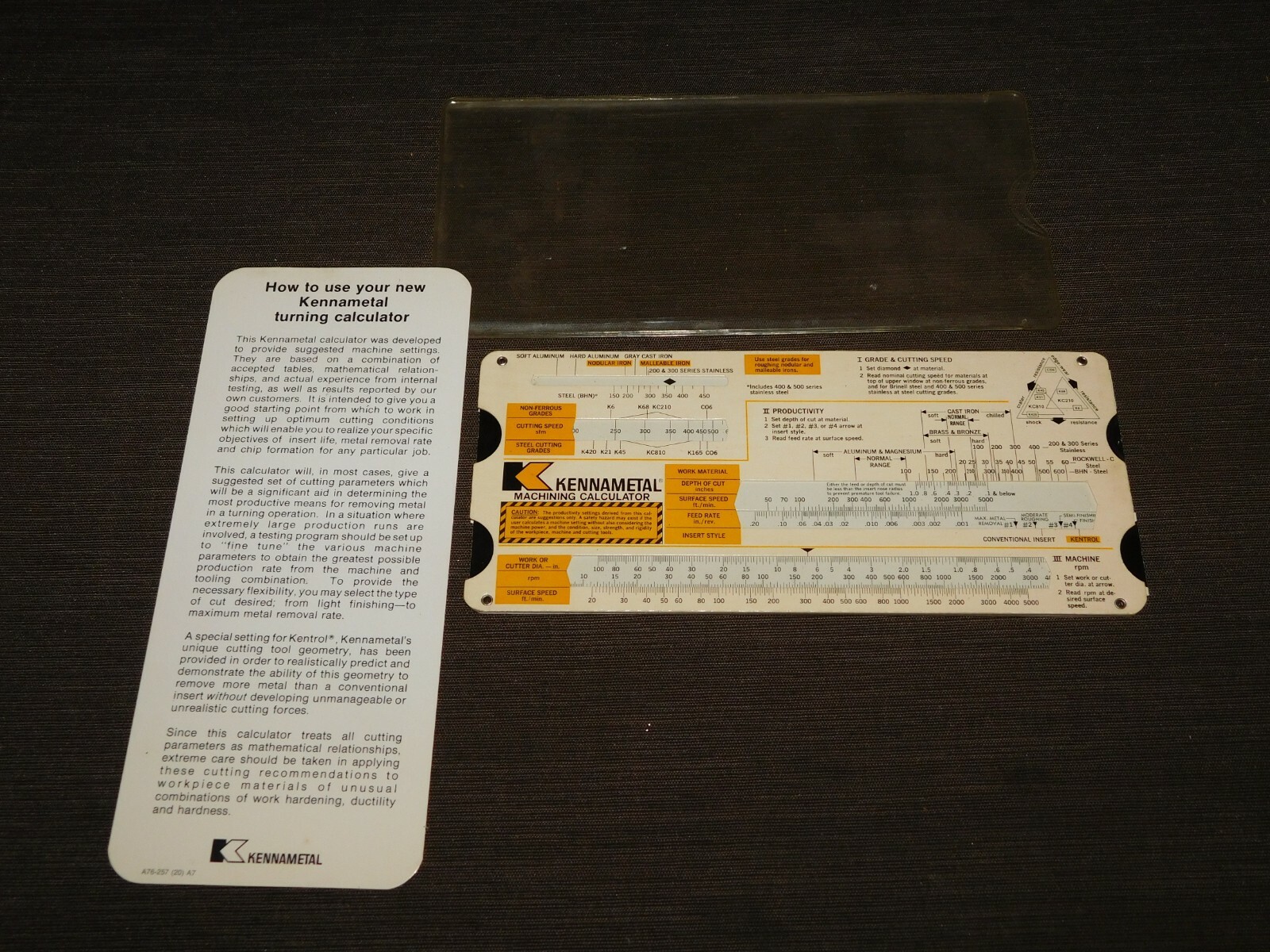 VINTAGE METAL WORKING TOOL 1977 KENNAMETAL MACHINING CALCULATOR