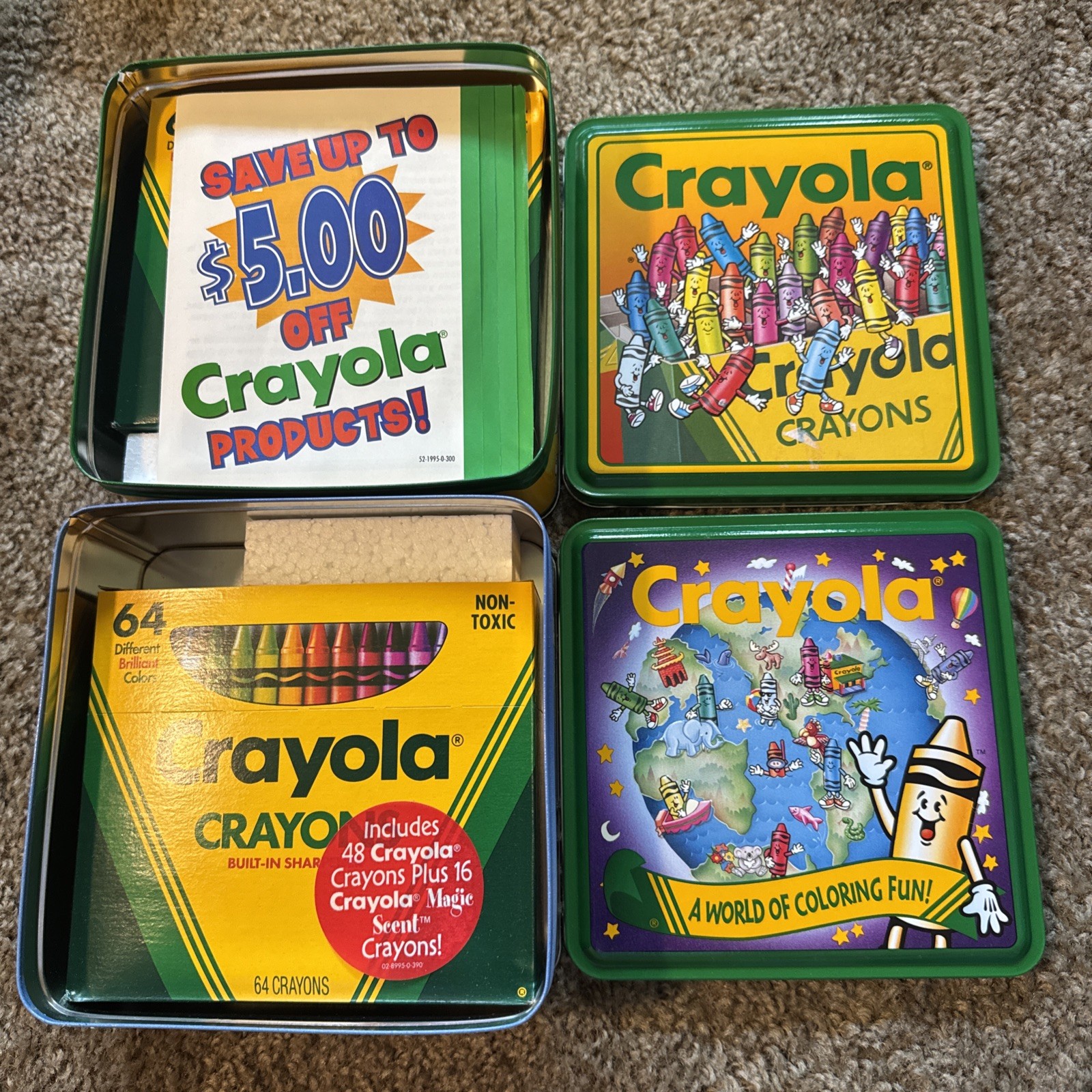 Vtg Binney & Smith 1995 Crayola Crayon Tin 48 Crayons 16 Magic Scent Retired NOS