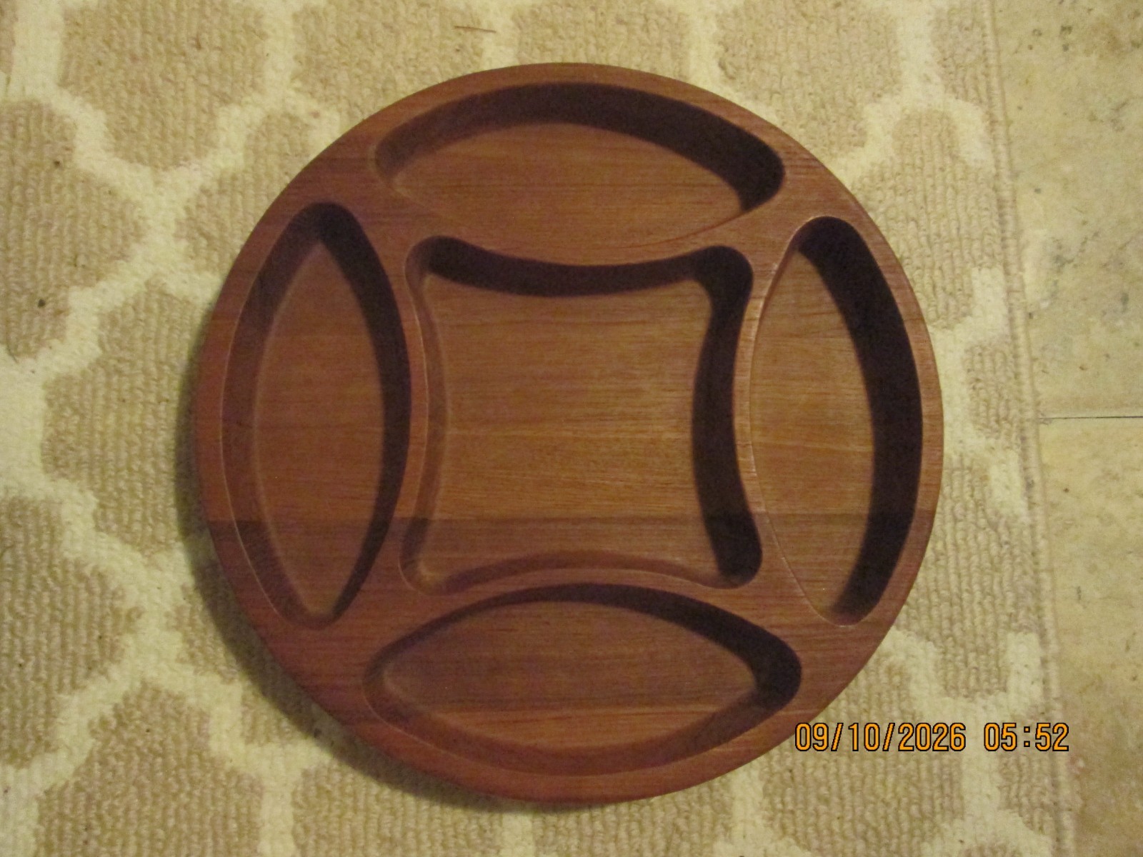 Large Vintage Dansk Teak Five Divided Compartment Tray 