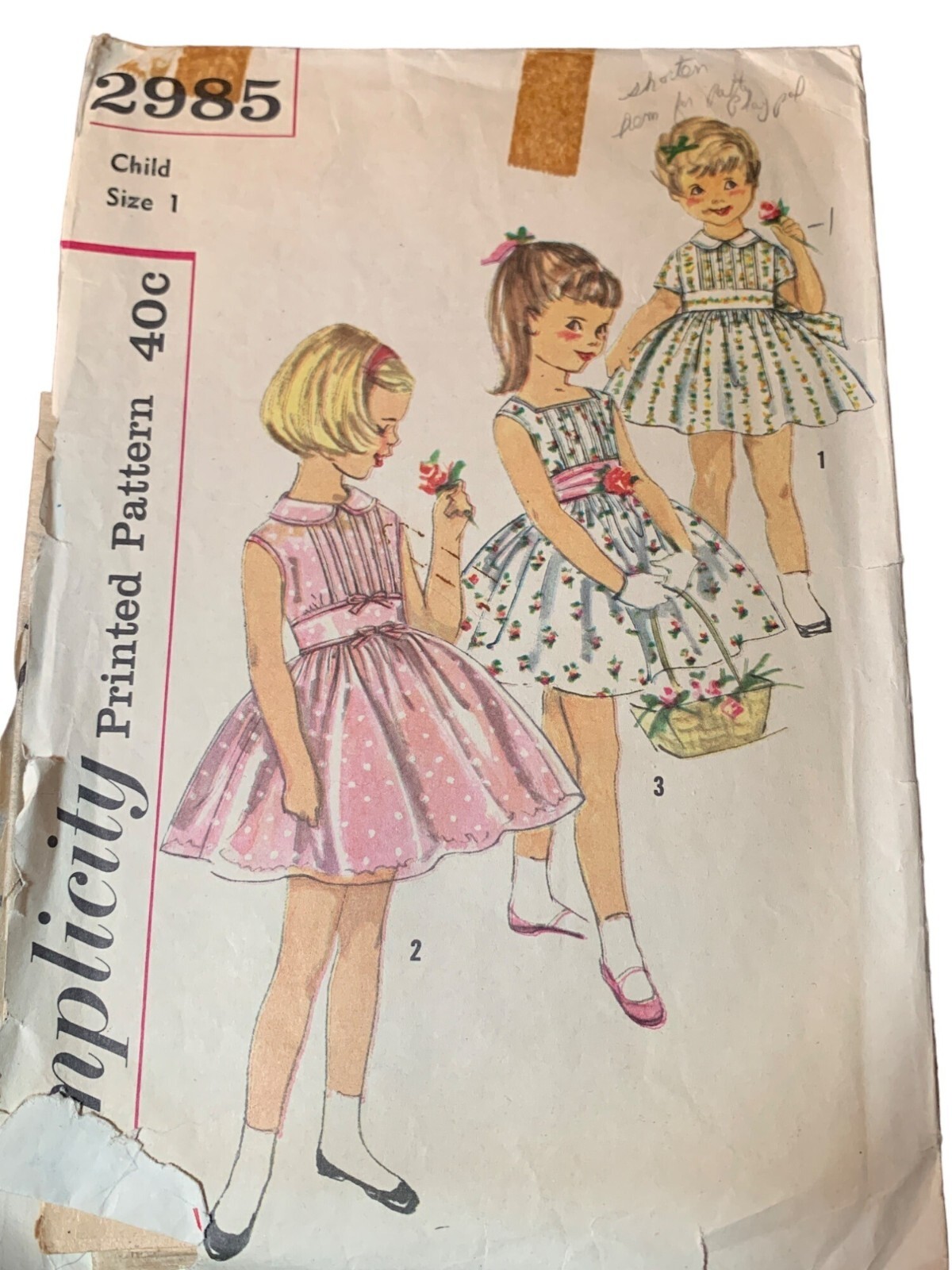Simplicity 2985 Vintage Childs Dress  Cummerbund Sewing Pattern Size 1