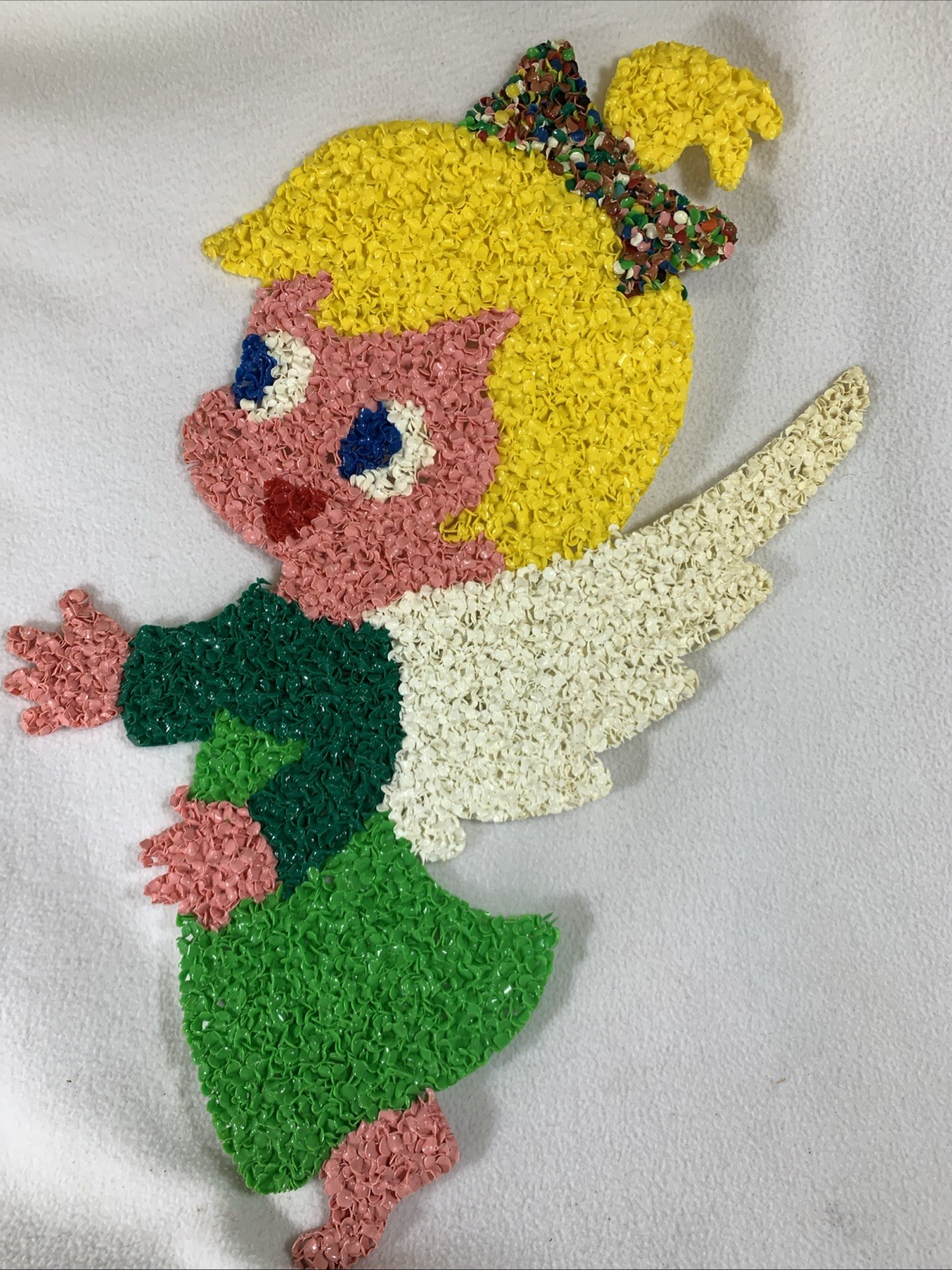 Vintage 1970’s Christmas Angel Plastic Melted Popcorn Wall Decoration