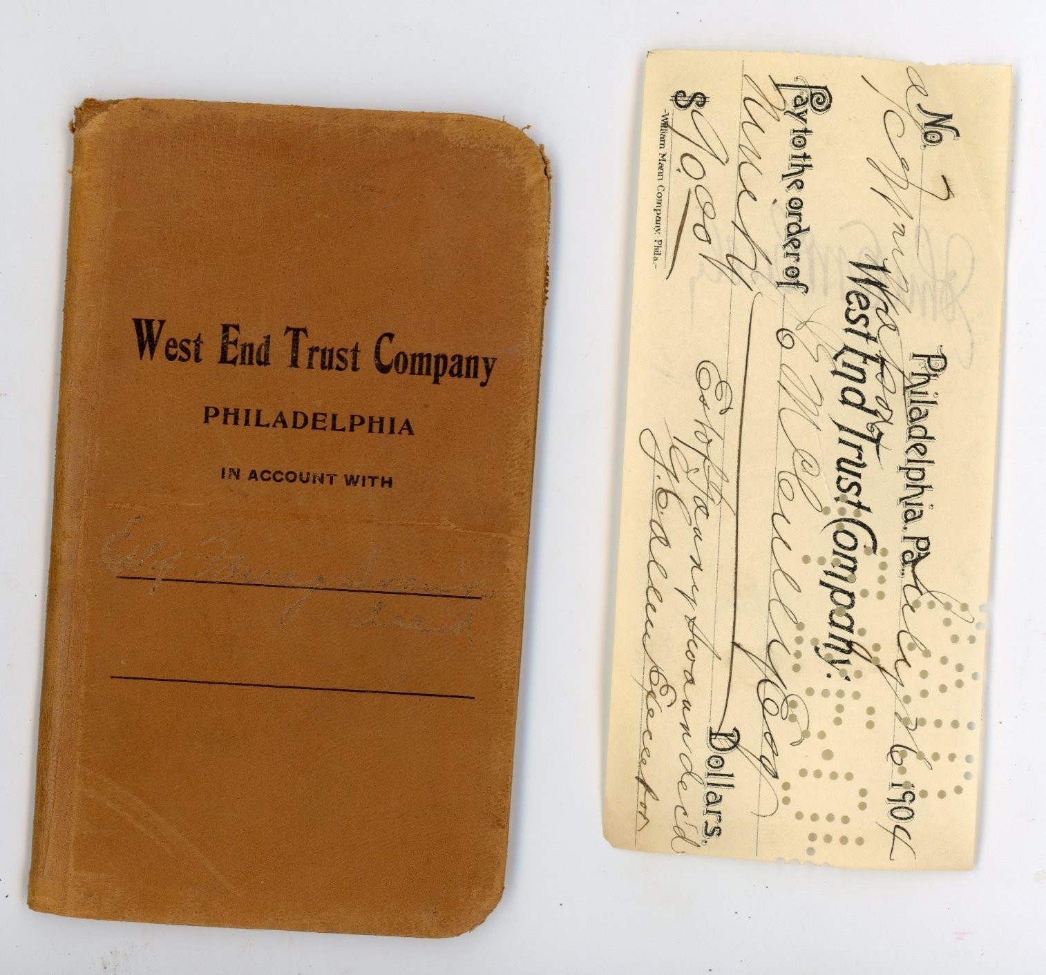 1904 Antique Bank Passbook & Check West End Trust Company Philadelphia PA Estate 1904 Antique Bank Passbook & Check West End Trust Company Philadelphia PA Estate