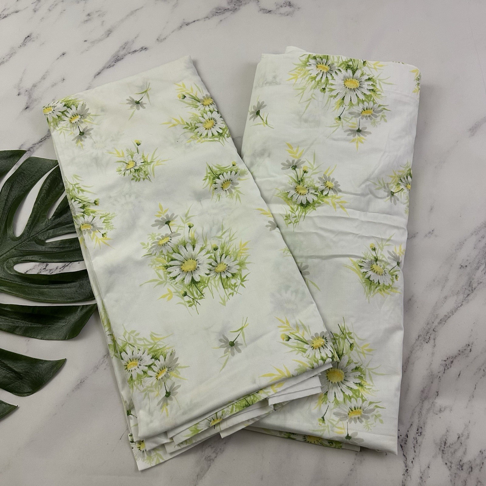 Springmaid Vintage 70s Flat Bed Sheet Set of 2 White Daisy Floral Double Size