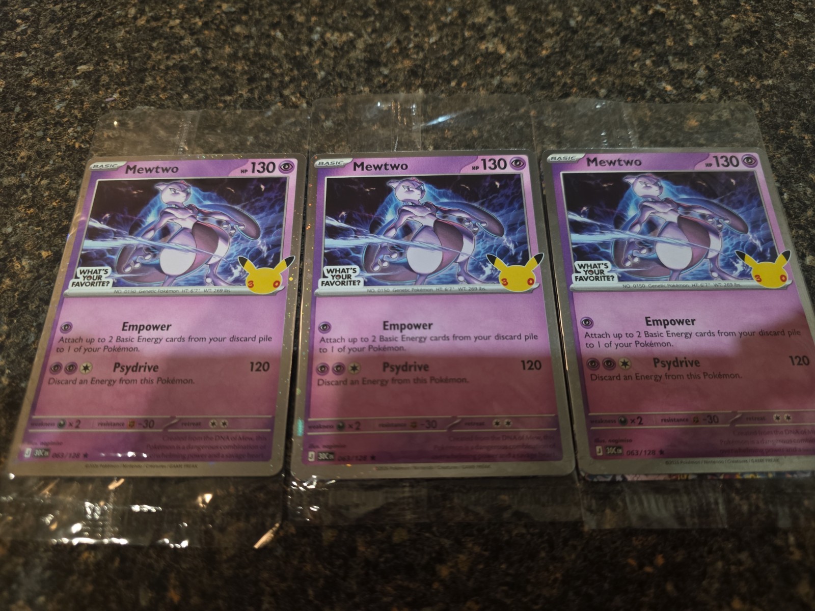 3x Pokemon Mewtwo 063/128 Holo Promo Cards 30th Anniversary Celebration Lot