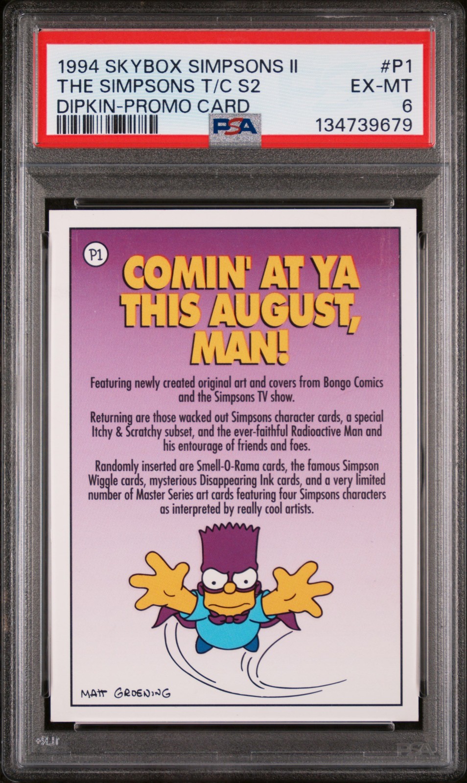 THE SIMPSONS SERIES II P1 PROMO CARD SKYBOX  1994 PSA 6 LOW POP