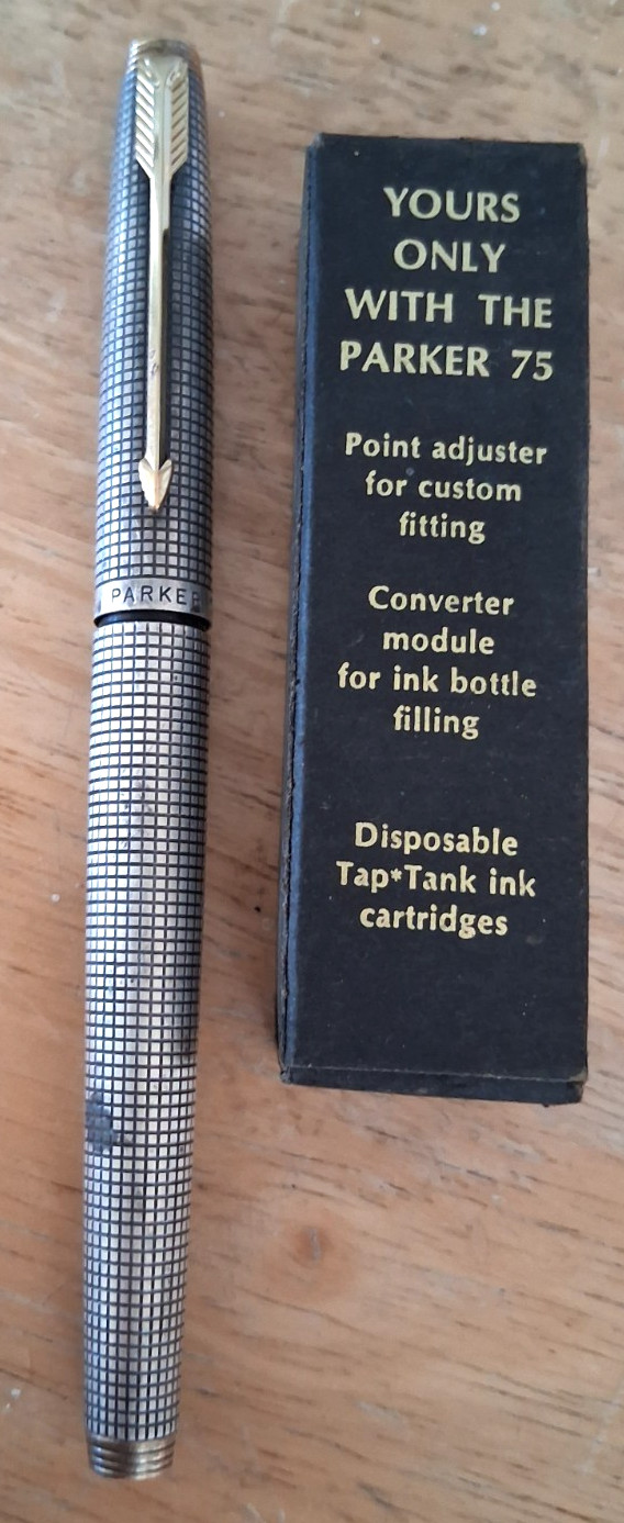 Vintage Parker 75 Cisele Flat Top Sterling Silver Fountain Pen With 14K Gold