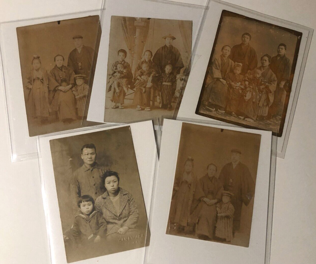 Antique Japanese Family Portraits-  Photo Lot of 5 - Vintage