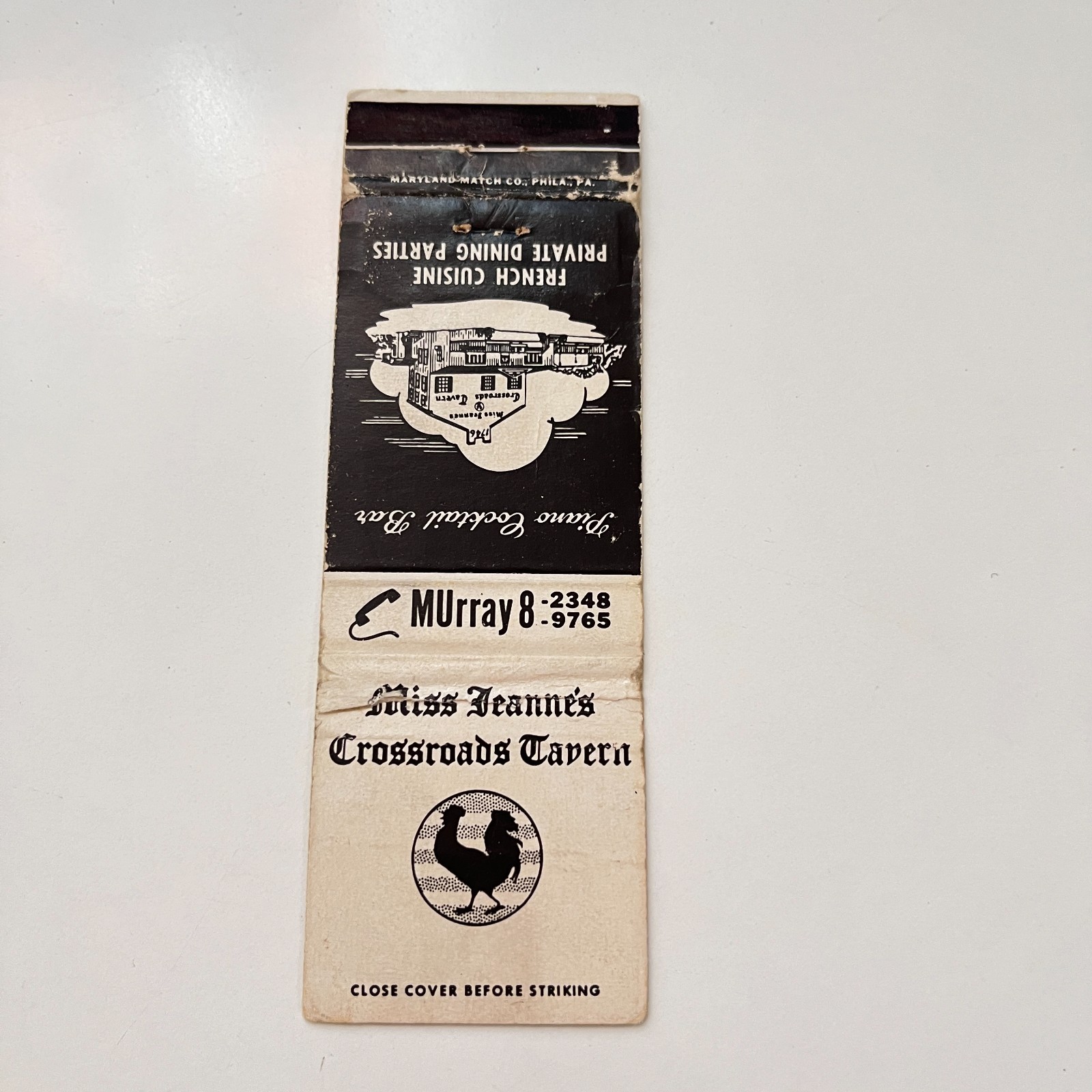 Miss Jeanne's Crossroads Tavern French Cuisine Vintage Matchbook Cover TMB52-2