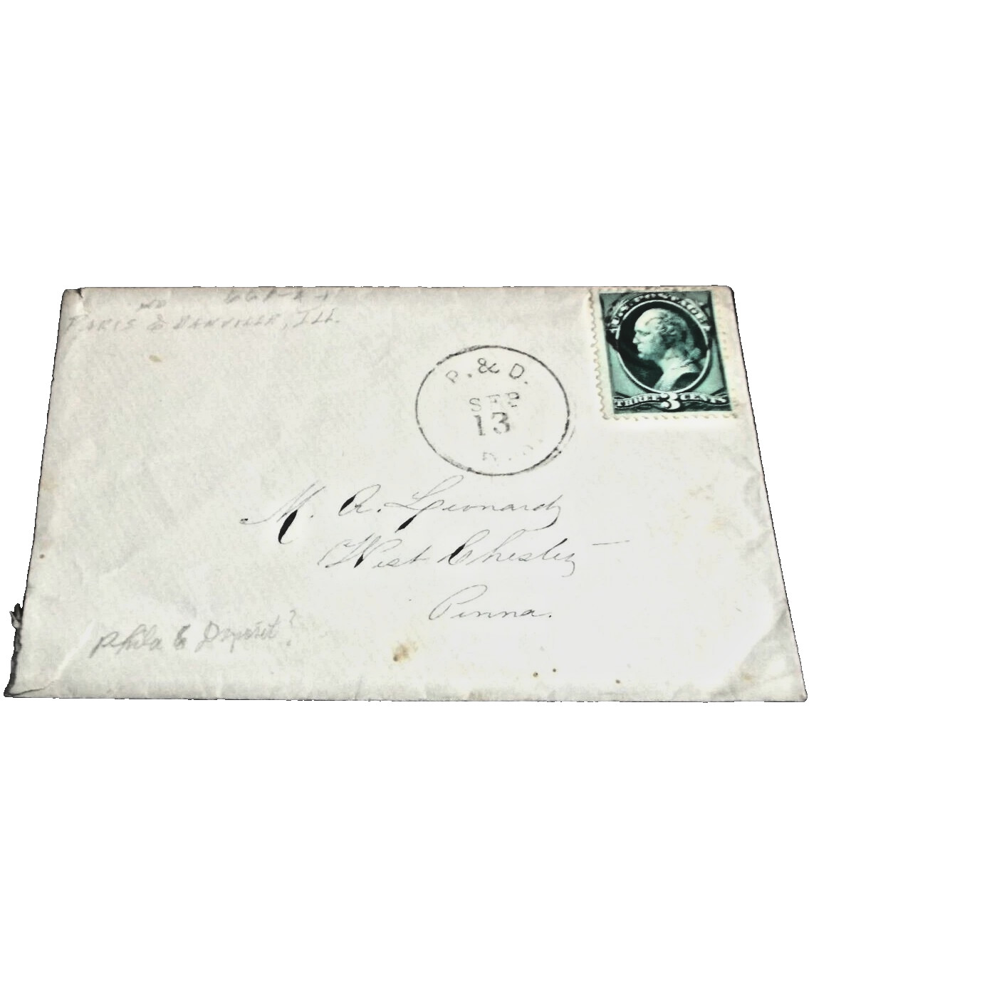 1879 PARIS & DANVILLE RAILROAD RPO HANDLED ENVELOPE