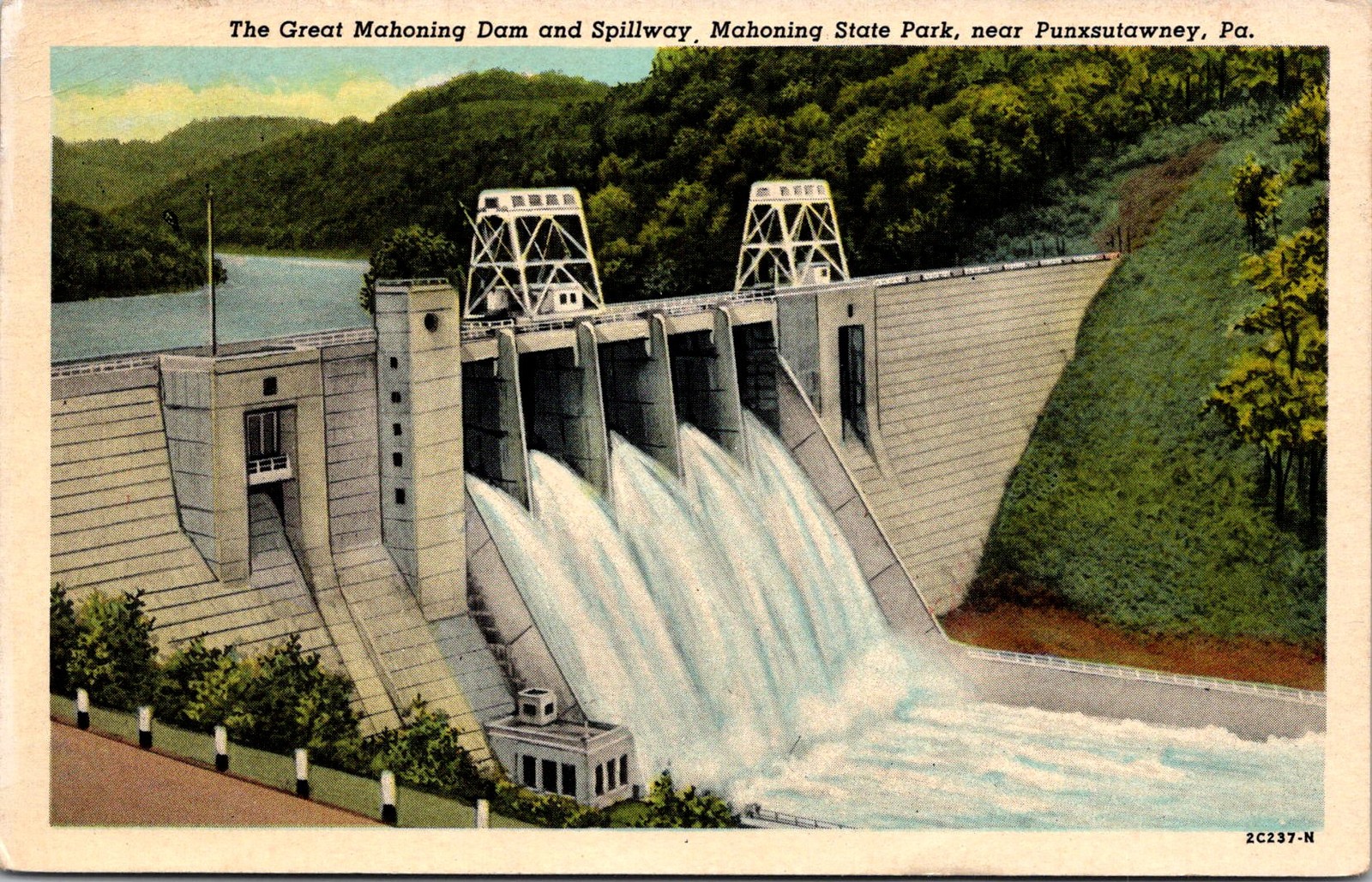 Mahoning Dam and Spillway Punxsutawney PA Vintage Postcard 5P20-21