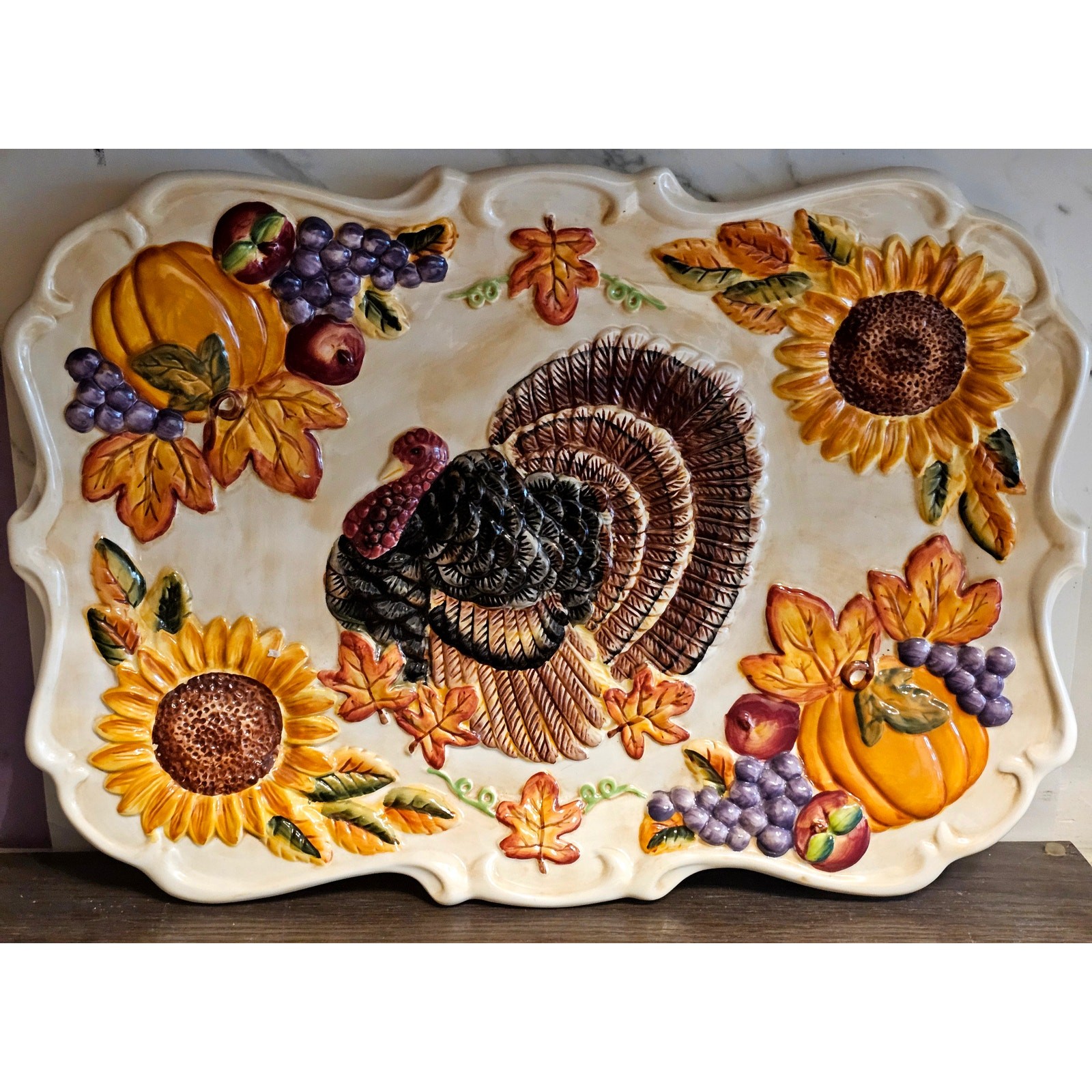 VTG Young's HEARTFELT Kitchen Creations Fall Autumn Turkey Platter 3D 18