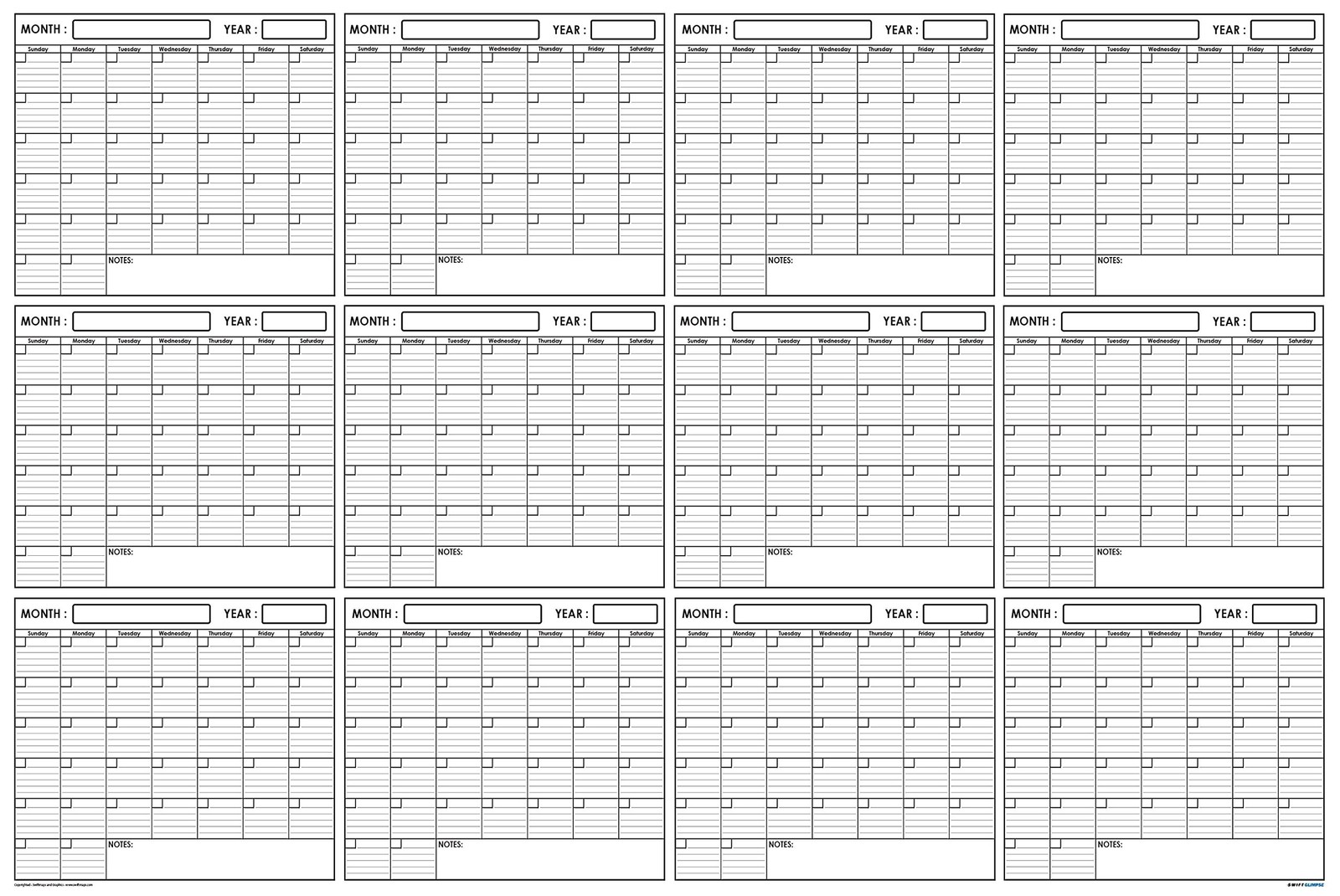 36x48 Large Jumbo Oversized Erasable Laminated Blank Annual Yearly Wall Calen...