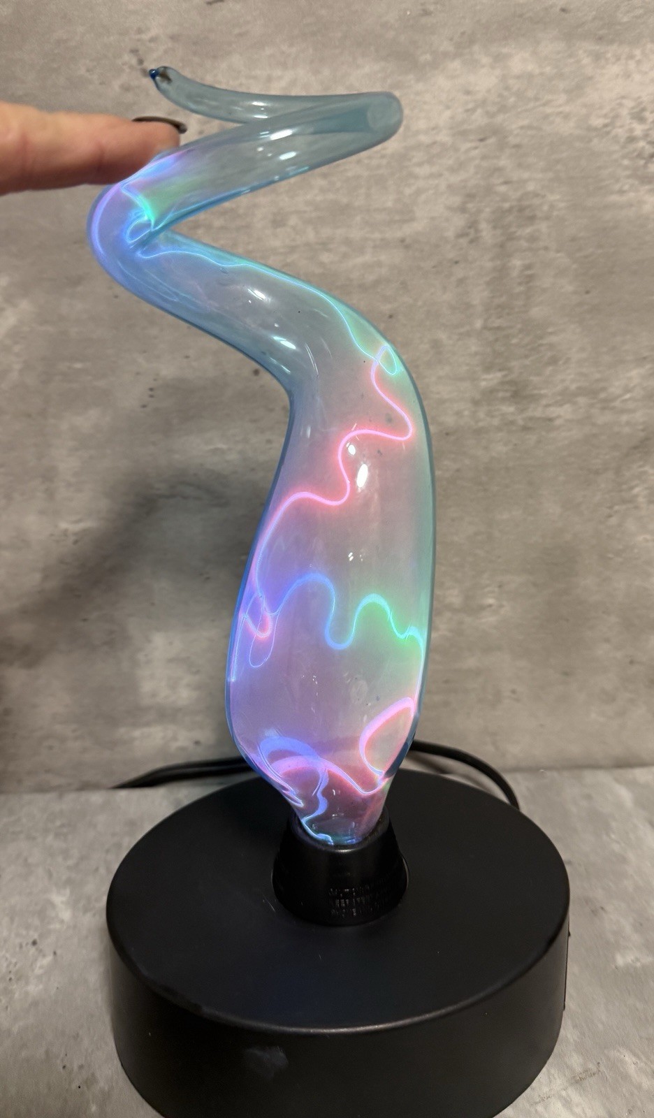 SEE VIDEO Vintage LUMISOURCE PLASMA Blue Hand Blown Glass LAMP Light 2000’s TOUC