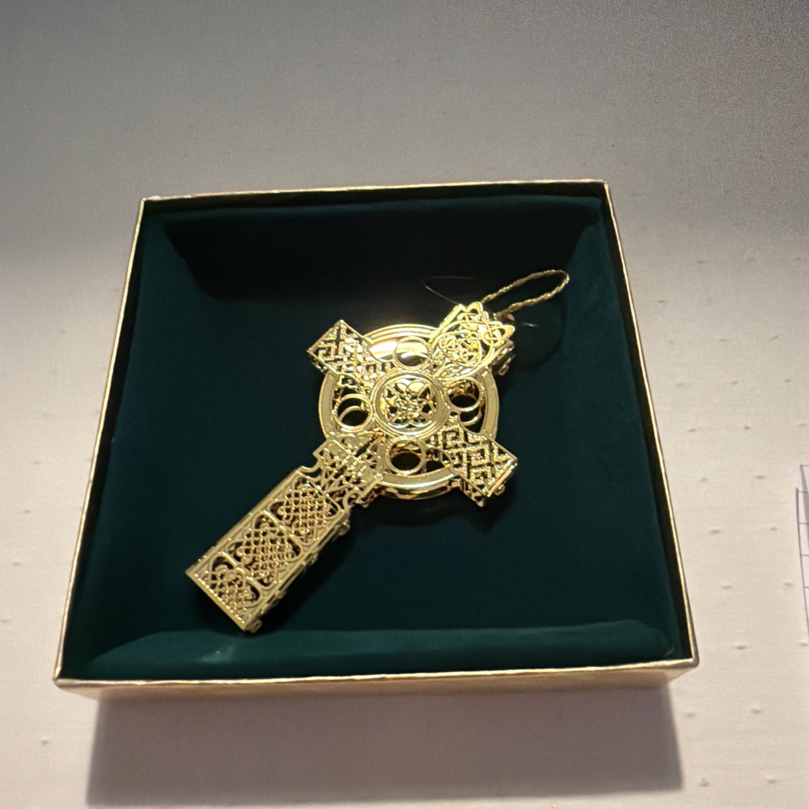 BALDWIN Limited Edition 24KT. Gold Finished Elegant Celtic Cross Ornament 4In 3D