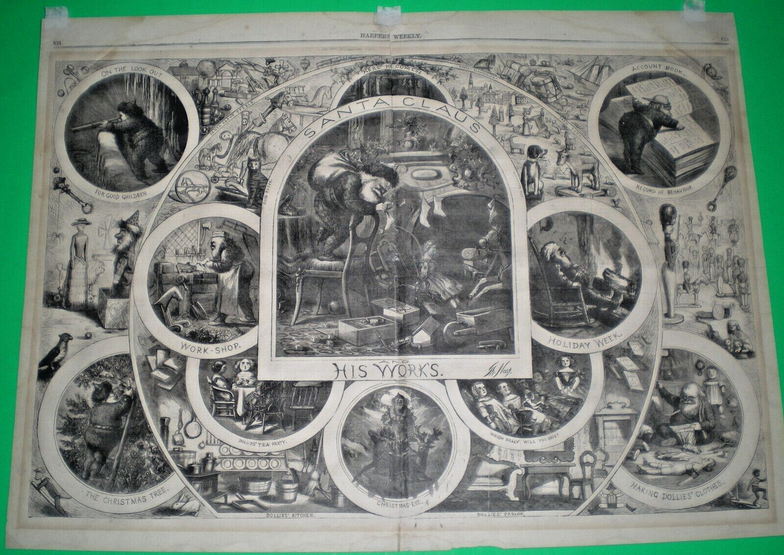 1866 Thomas Nast SANTA CLAUS AND HIS WORKS Harper’s Weekly Centerfold