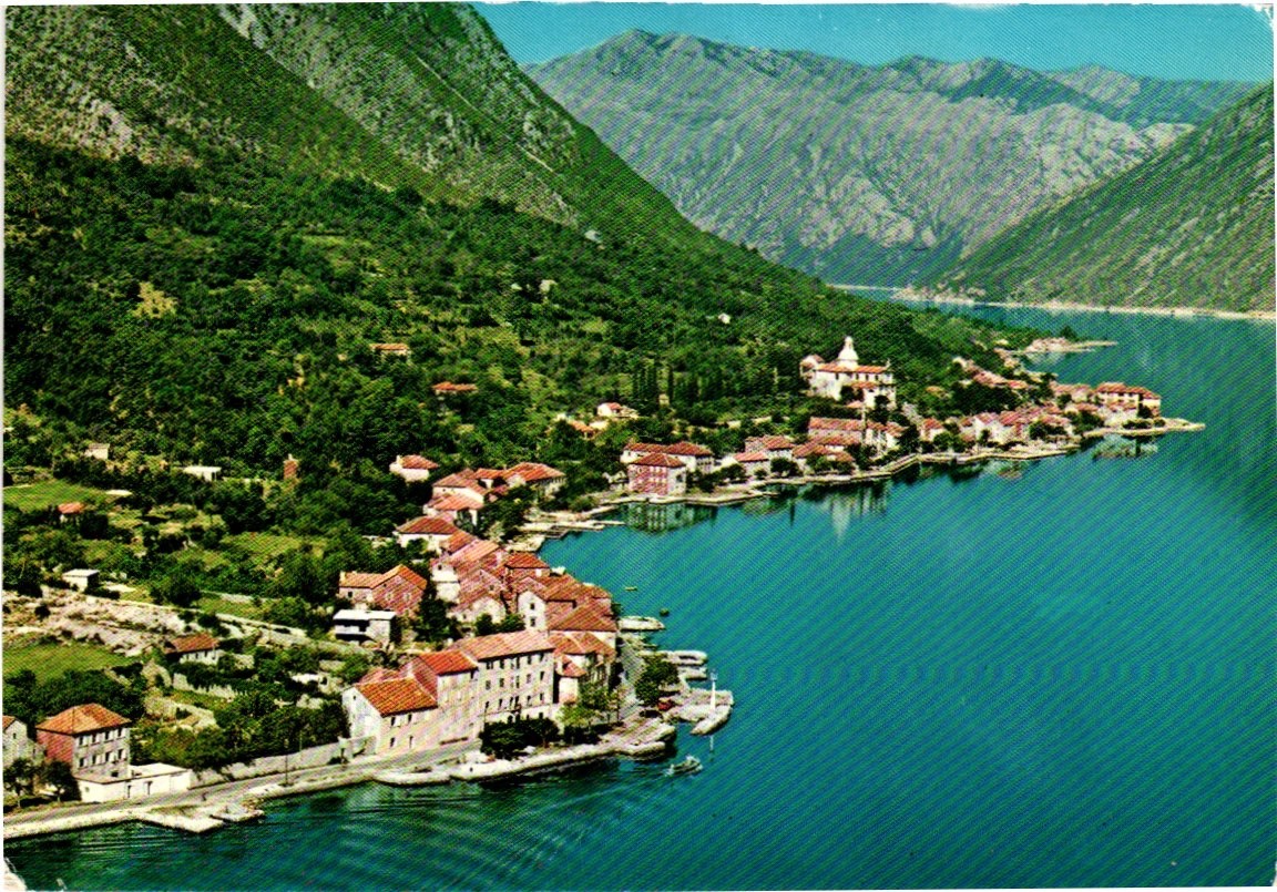 Postcard - Prcanj Bay of Kotor.  Aerial view.