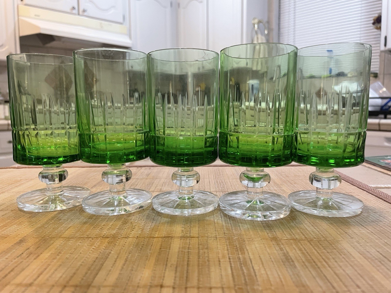 Vintage Handcrafted Green Stem Shot Glasses