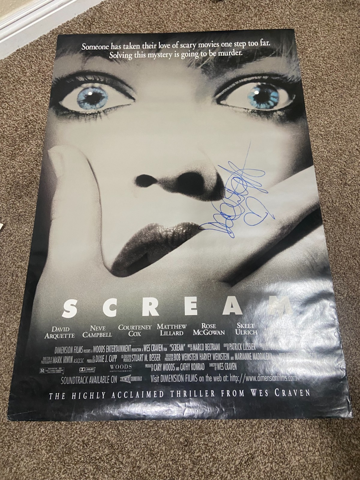 SCREAM 1996 Full theatrical movie poster signed 27X40
