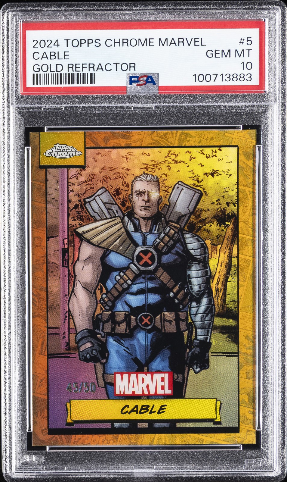 2024 TOPPS CHROME MARVEL GOLD REFRACTOR #5 CABLE 45/50 PSA 10
