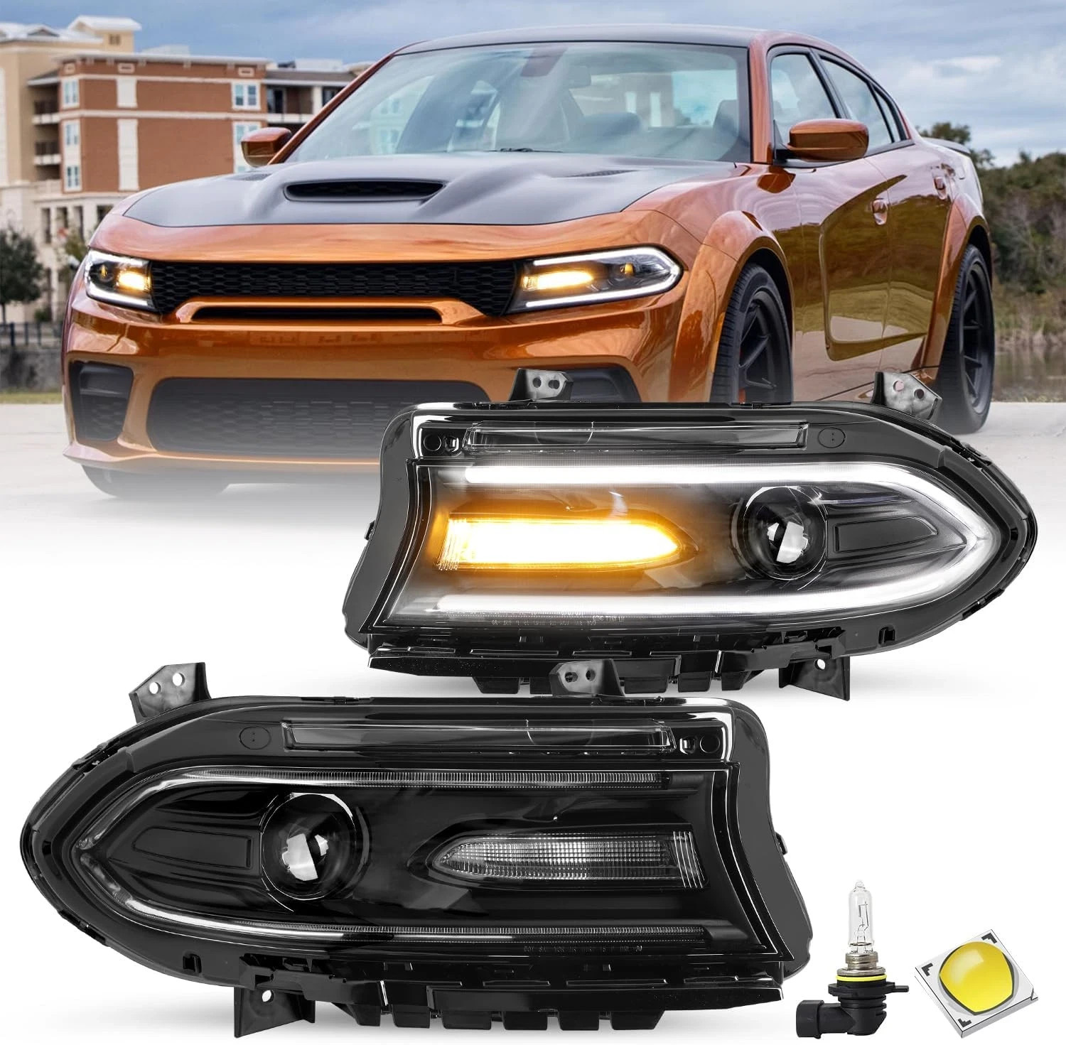 Halogen Headlight Assembly Compatible with 2015-2023 Dodge Charger | Headlamp W/ Halogen Headlight Assembly Compatible with 2015-2023 Dodge Charger | Headlamp W/
