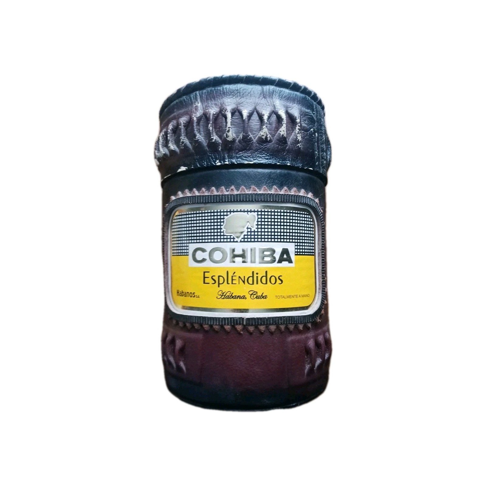 Vintage Cohiba Esplendidos Embossed Leather Cigar Jar Humidor Canister 9.25 Tall