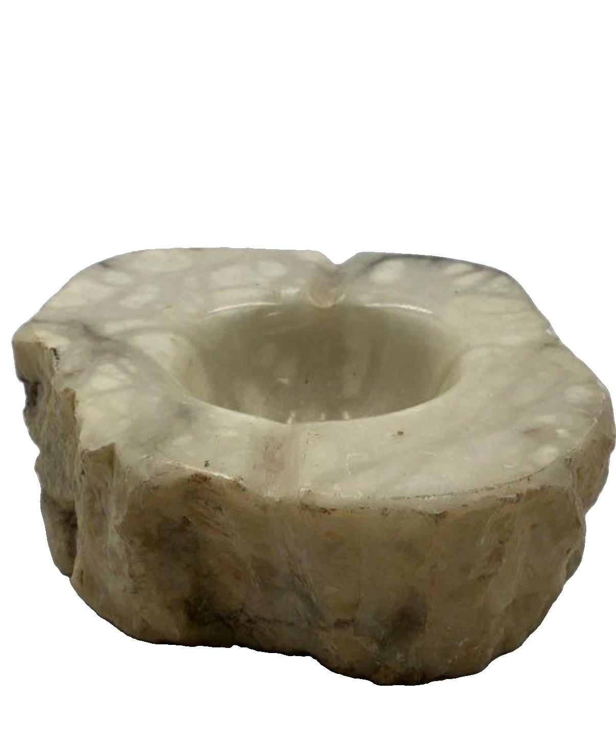 Vintage Italian Alabaster Ashtray Mid Century Modern Raw Rock Edge Catchall MCM