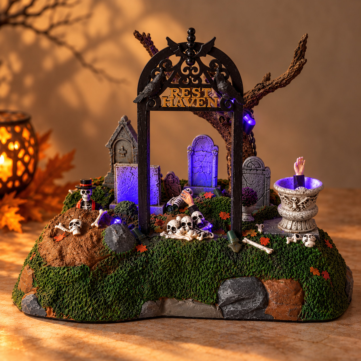 Lemax Spooky Town Restless Tombstones #74605 2007 Animated Lighted Works