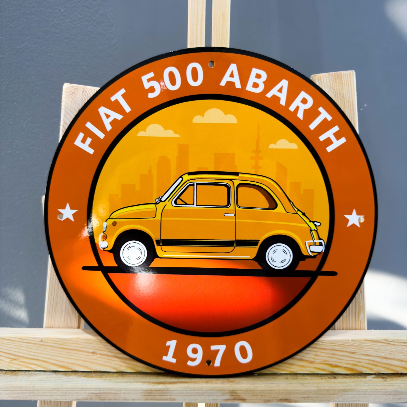Fiat 500 Abarth 1970 Heavy Metal Sign – Italian Garage Decor – 30 cm (11.8”)