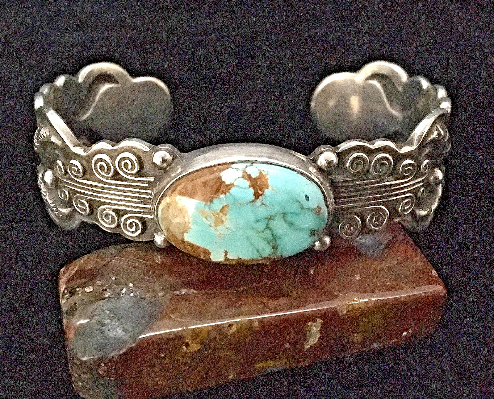 Vintage Navajo VBT Native American Sterling Silver Turquoise Cuff, 60g, 6.75