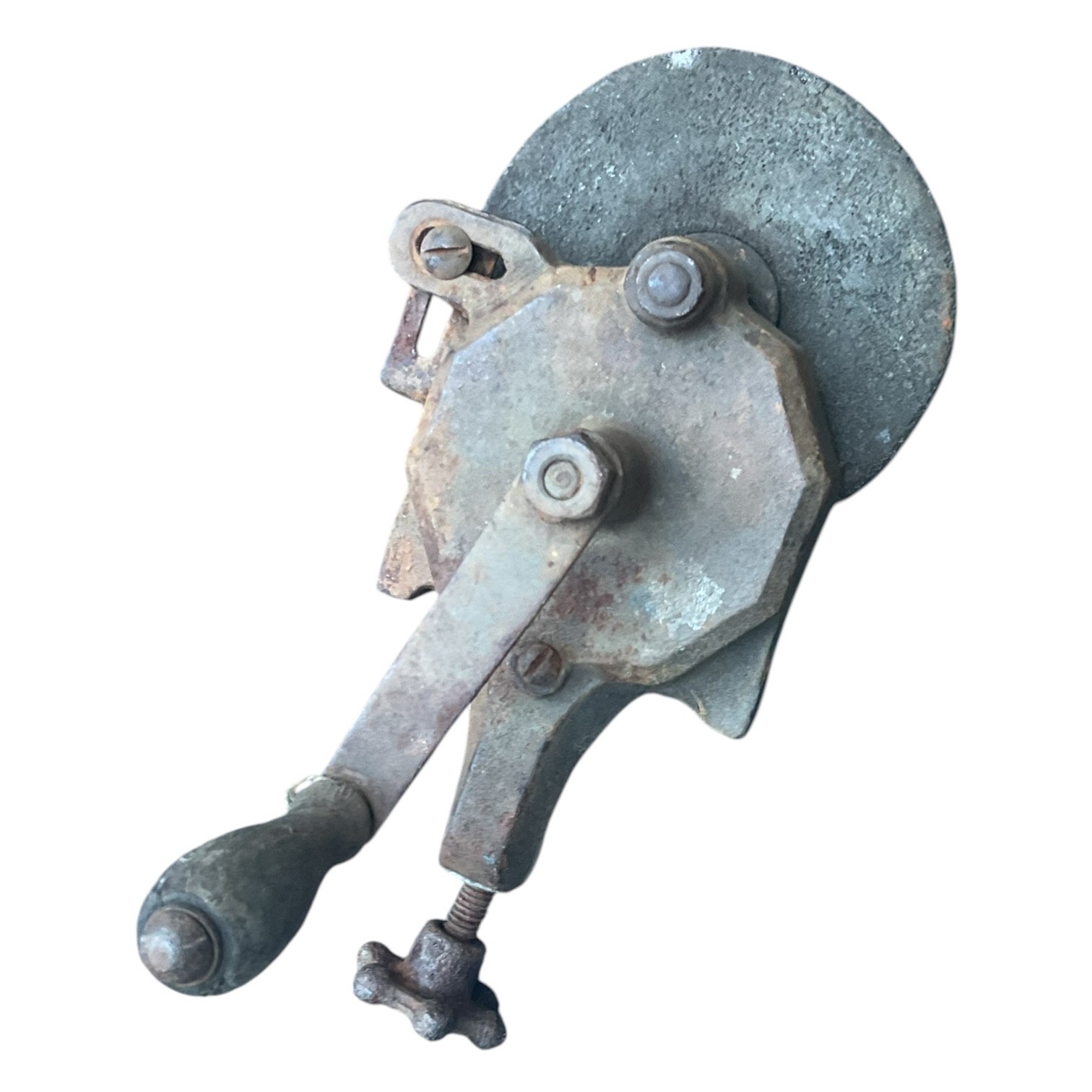Antique Hand Crank Bench Grinder Clamp-On Sharpening Wheel Wood Handle