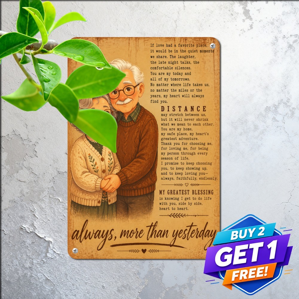 Elderly Couple Together Forever Romance Metal Tin Sign Sweet Anniversary Art