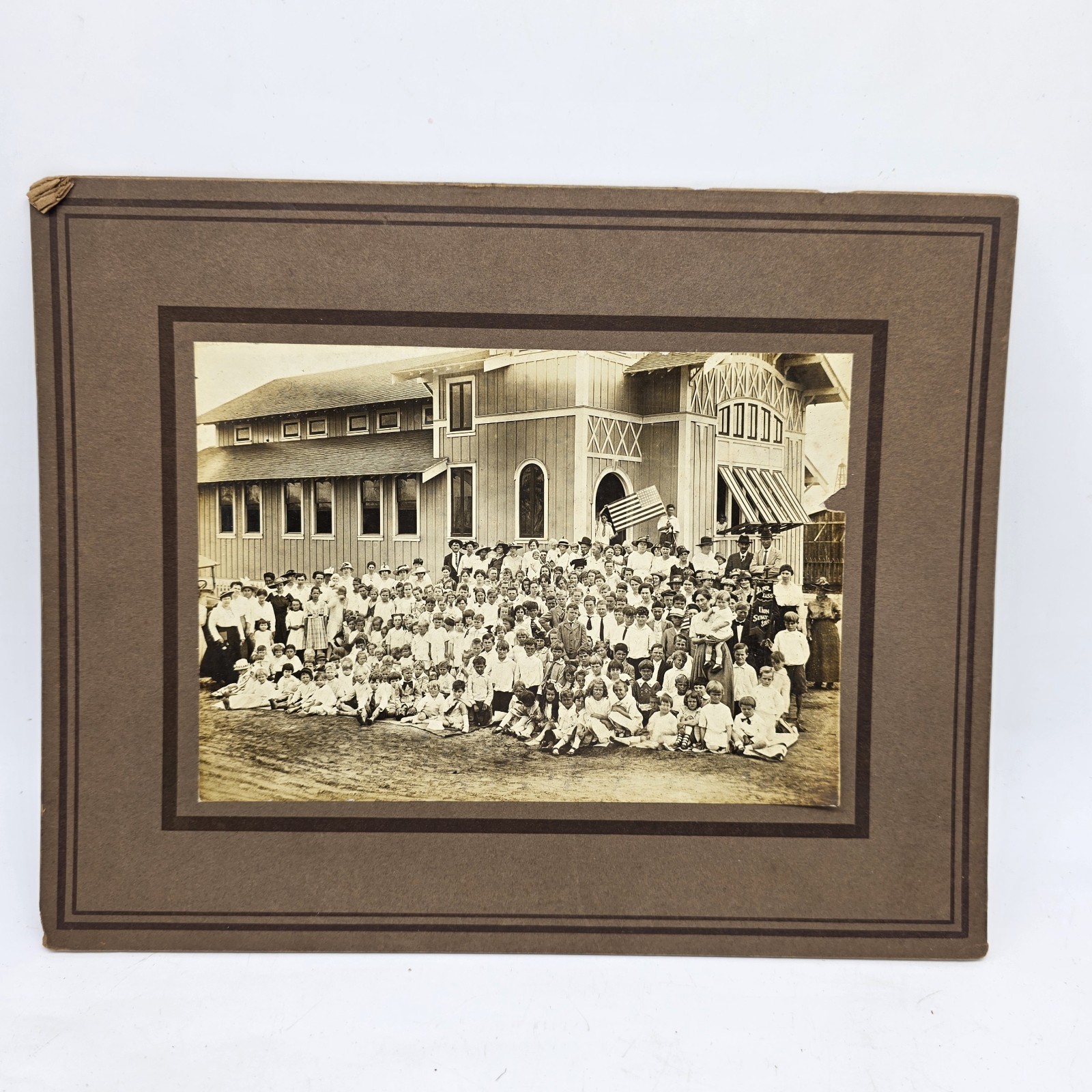 Early 1900s Texas School Group Photo w Oil Derricks Original Mounted Oil Boom 