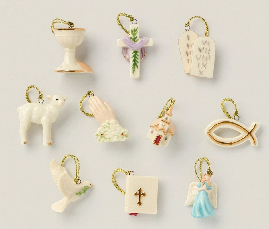 LENOX TREE OF FAITH MINI MINIATURE ORNAMENTS-SET OF 10-NEW IN BOX