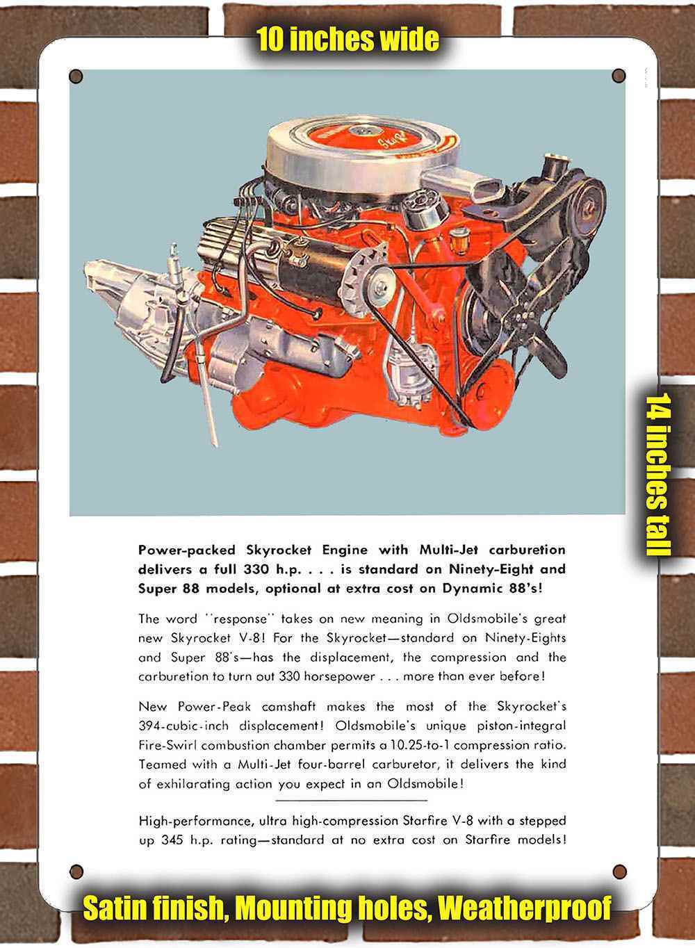 Metal Sign - 1962 Oldsmobile Skyrocket V-8 Engine- 10x14 inches
