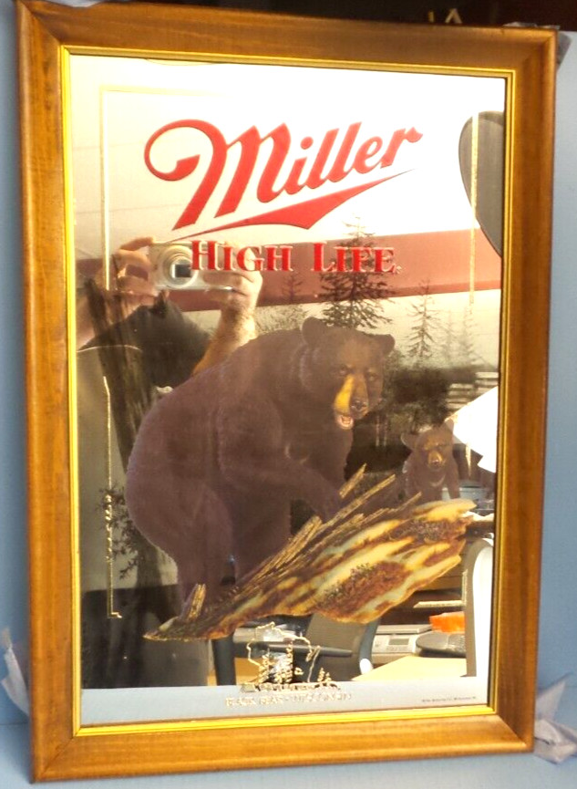 Vintage Miller High Life Black Bear Wisconsin Beer Mirror #25760 BRAND NEW