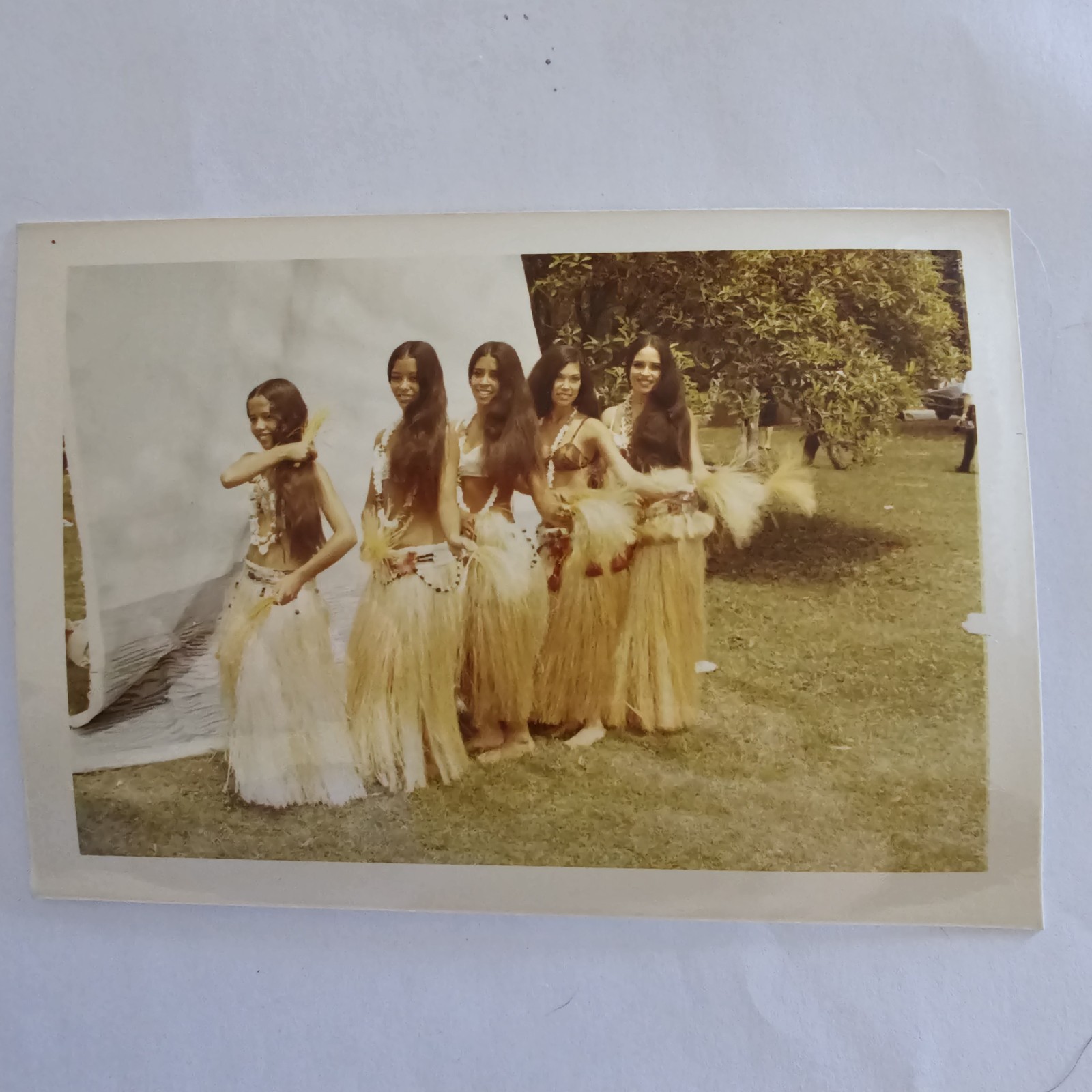 Vintage 1970s 3x5 Pretty Polynesian Dancers Long Hair Tahiti Grass Skirt 