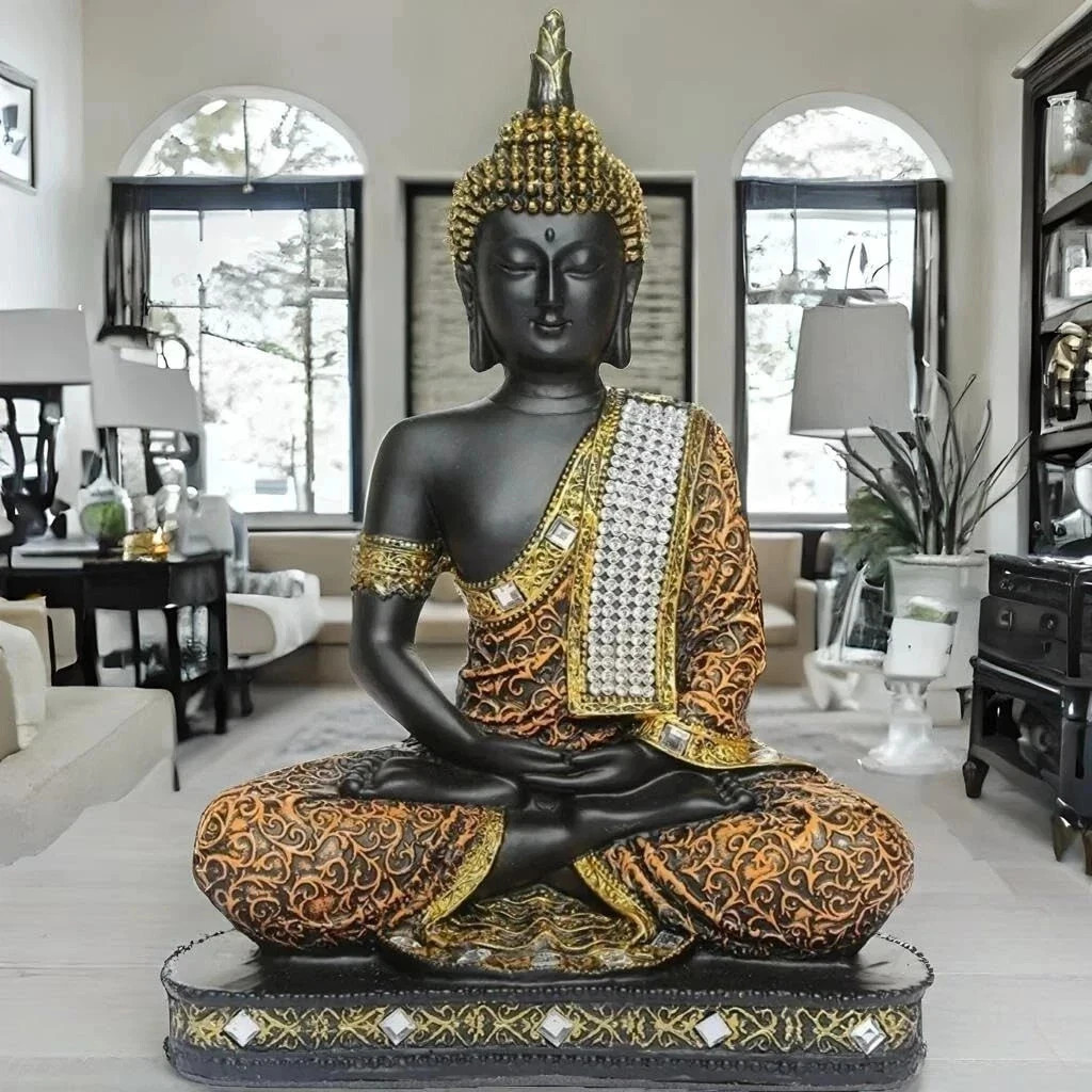 Buddha Statue Happy Antique Thai Zen Stone Sitting New Gift