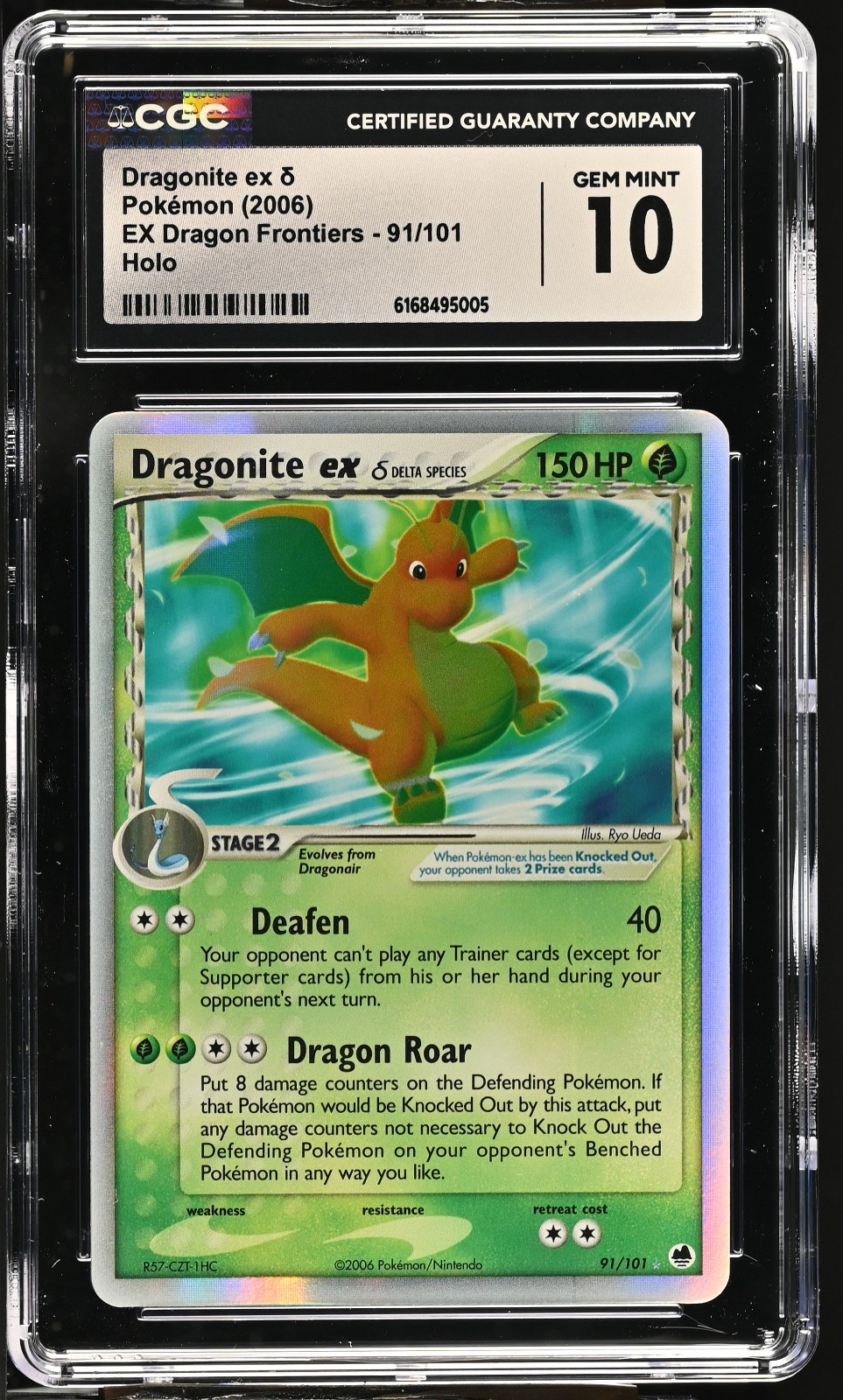 2006 POKÉMON EX DRAGON FRONTIERS HOLO #91/101 DRAGONITE EX CGC 10 GEM POP 10