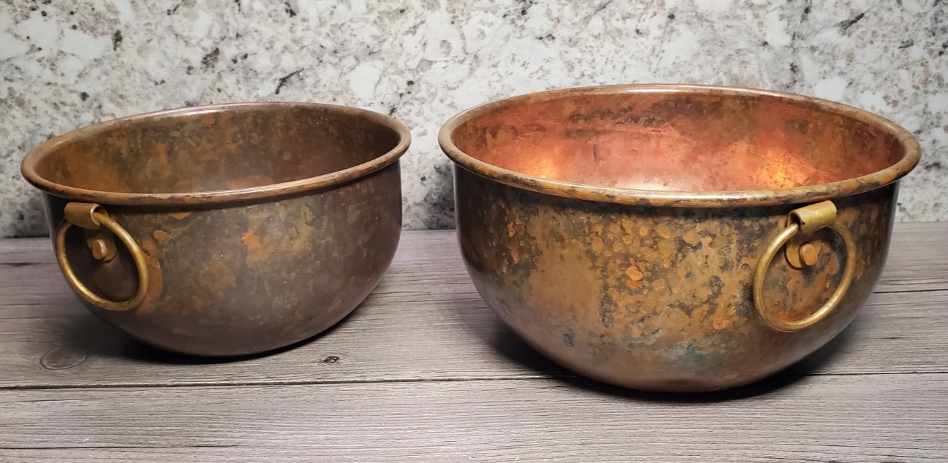 Vintage Coppercraft Guild CG Solid Copper Bowls Lot Brass Drop Ring Handles