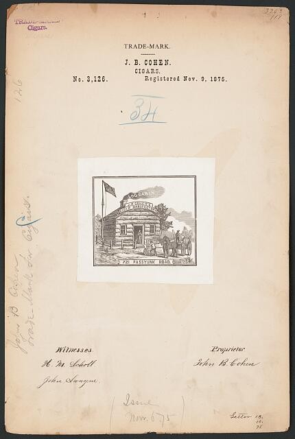 Photo:J B Cohen Log Cabin Cigars Trade-Mark 1875 Passaic Road New Jersey