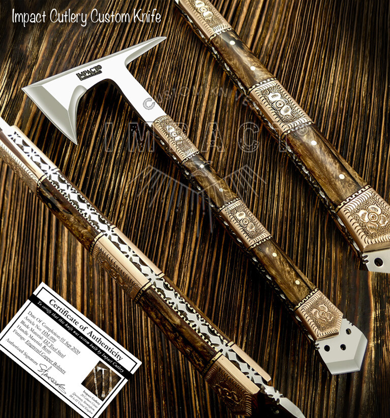 IMPACT CUTLERY RARE CUSTOM D2 FULL TANG  ART TOMAHAWK AXE HATCHET KNIFE 
