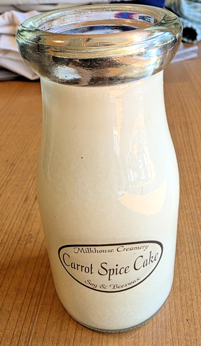 Milkhouse Creamery Glass Milk Bottle Candle Soy & Beeswax Carrot Spice Cake 8 oz
