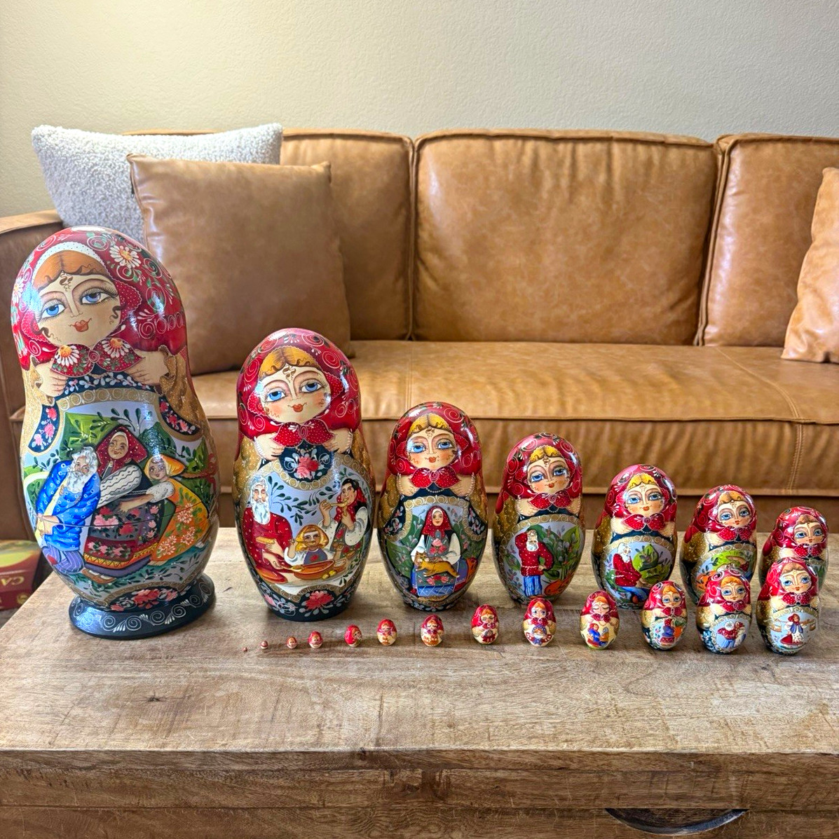 Russian Matryoshka Nesting Dolls Set of 20, Hand-Painted Handmade, Signed