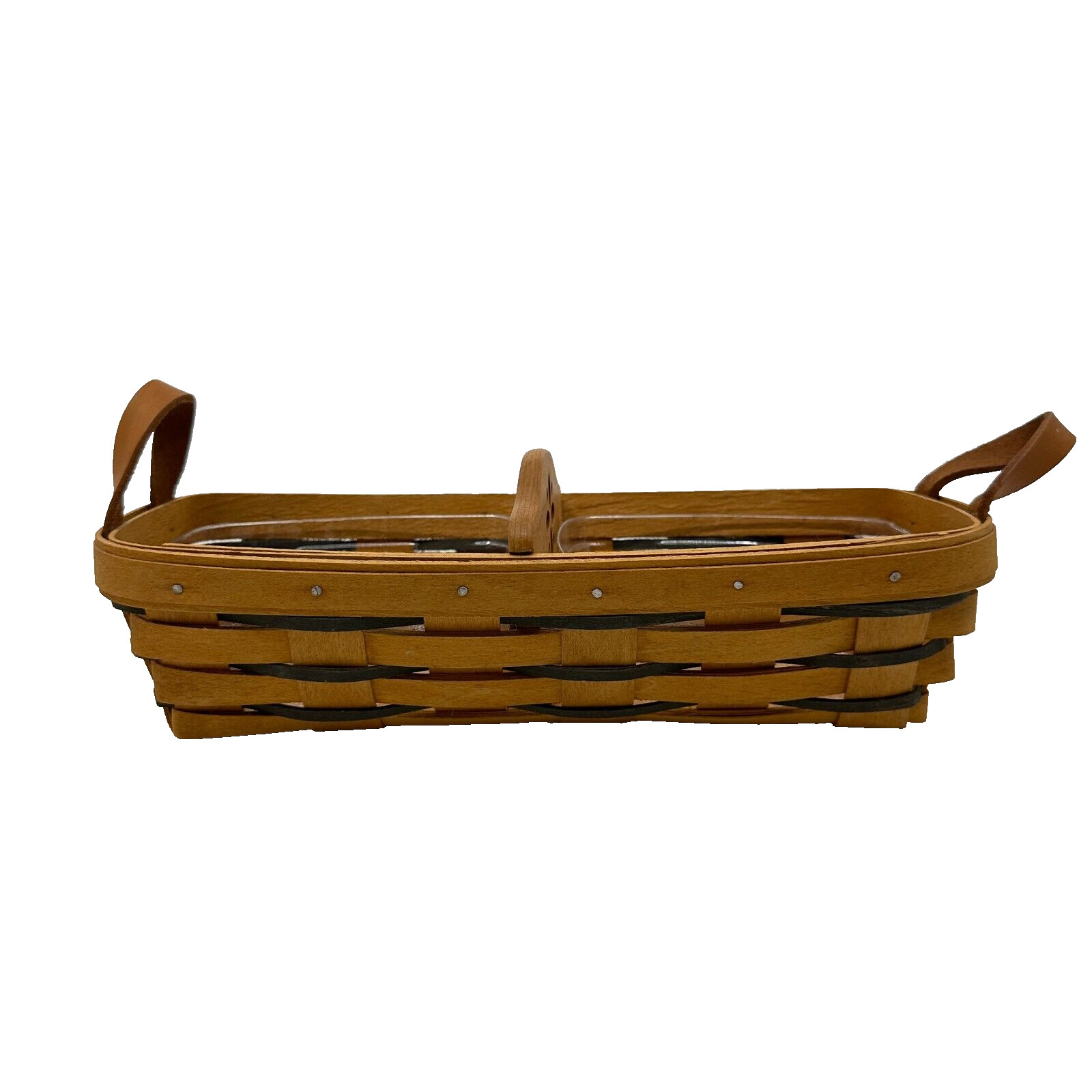 Vintage Longaberger Handwoven Basket With Leather Handle Woodcrafts Divider 1996