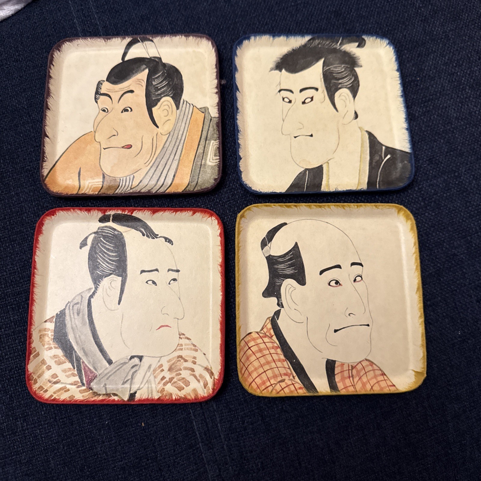 Ukiyo-e Japanese art coasters features traditional prints of kabuki actors X4