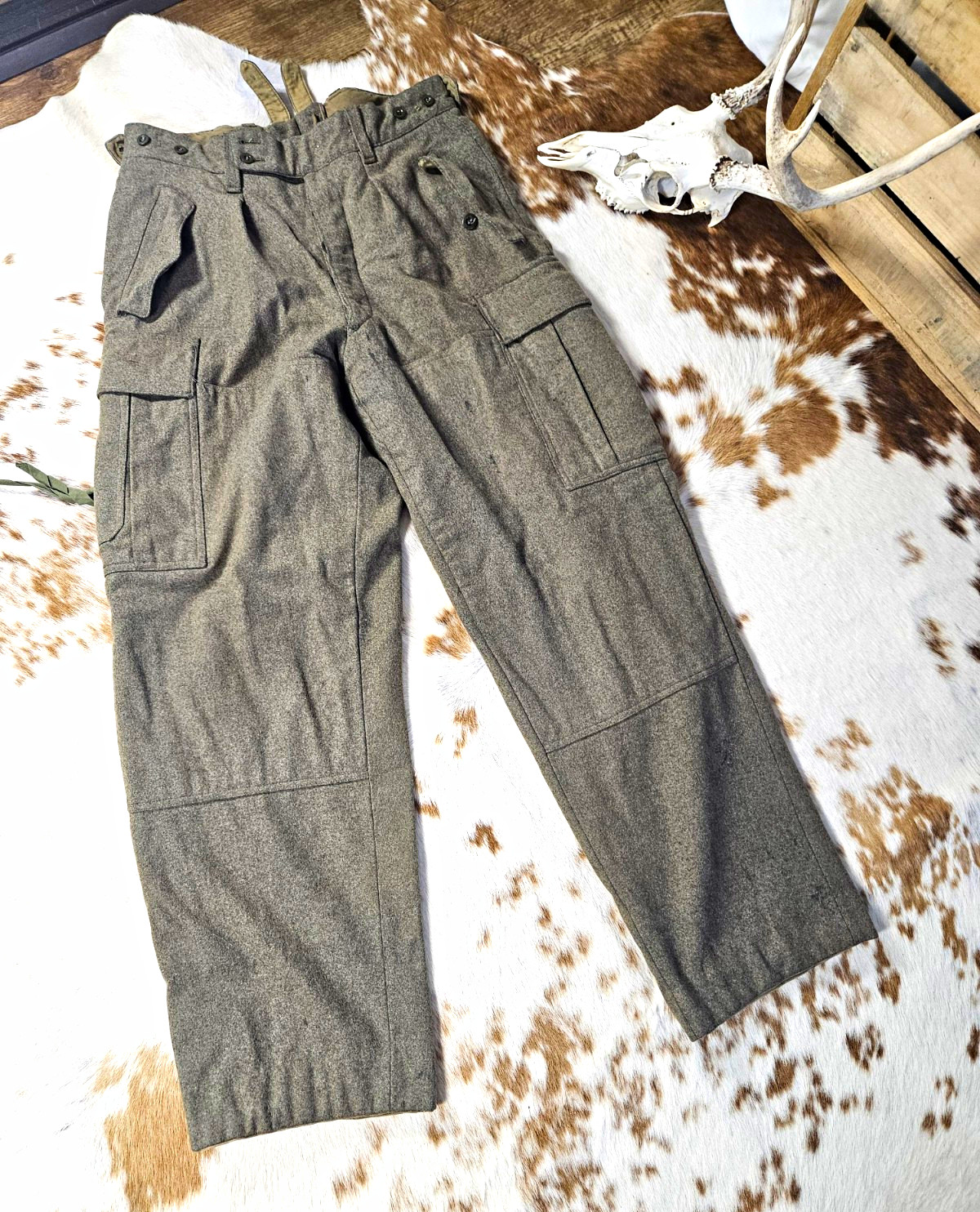 Vintage 1962 West German Army Wool Cargo Pants Filzlaus Combat Trousers 3/62