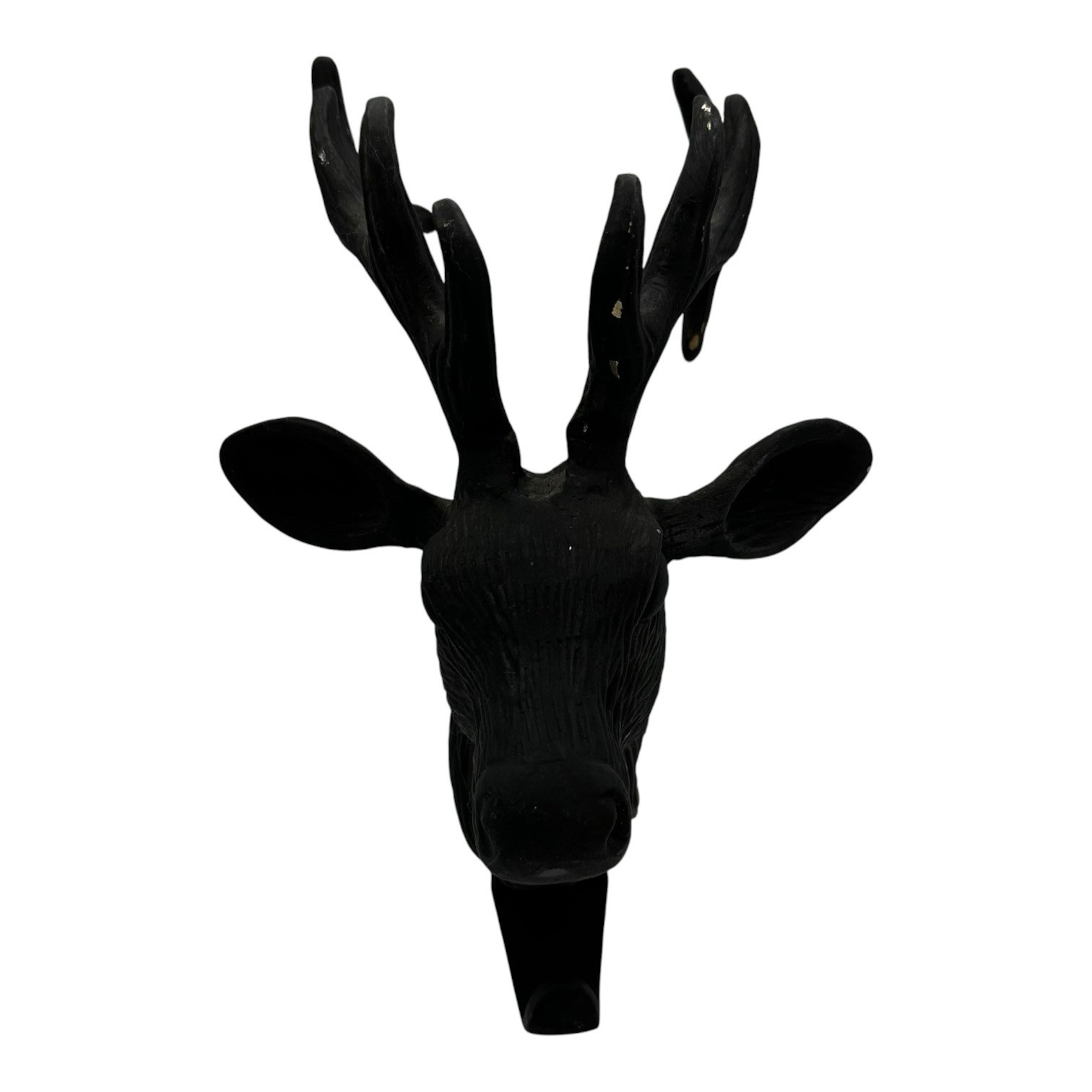 Vtg Matte Black Brass Trophy Deer Buck Stag Head Antler Coat Hook Rack 11”