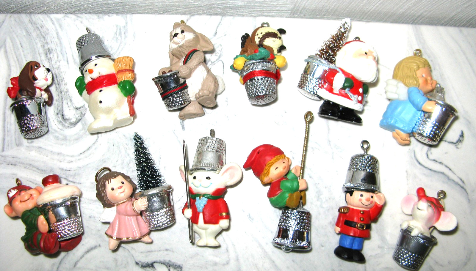 1978 to 1989 Vintage Hallmark Thimble Christmas Ornaments Complete Set of 12