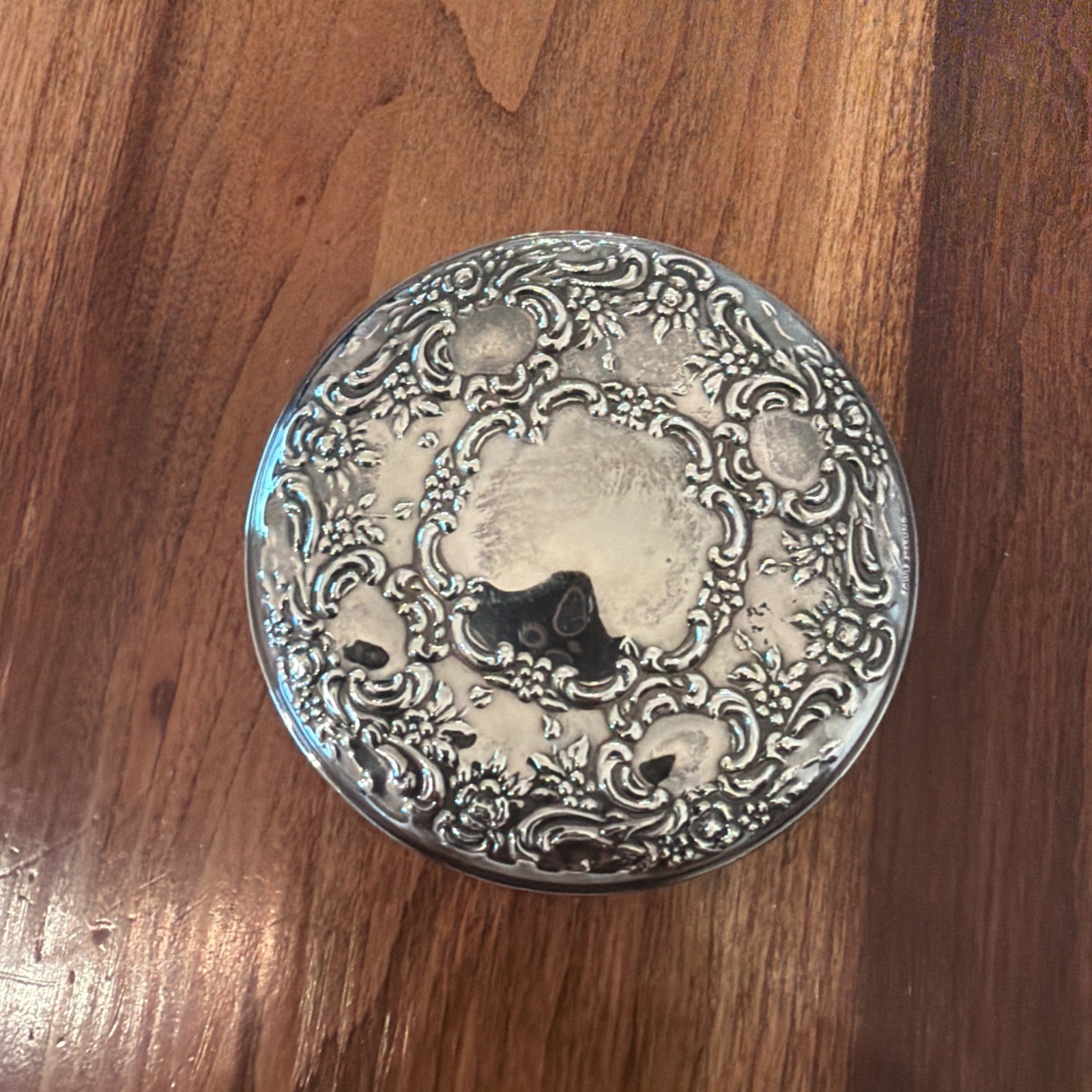 Vintage Towle Sterling Silver Embossed Hand Purse Mirror 3.25